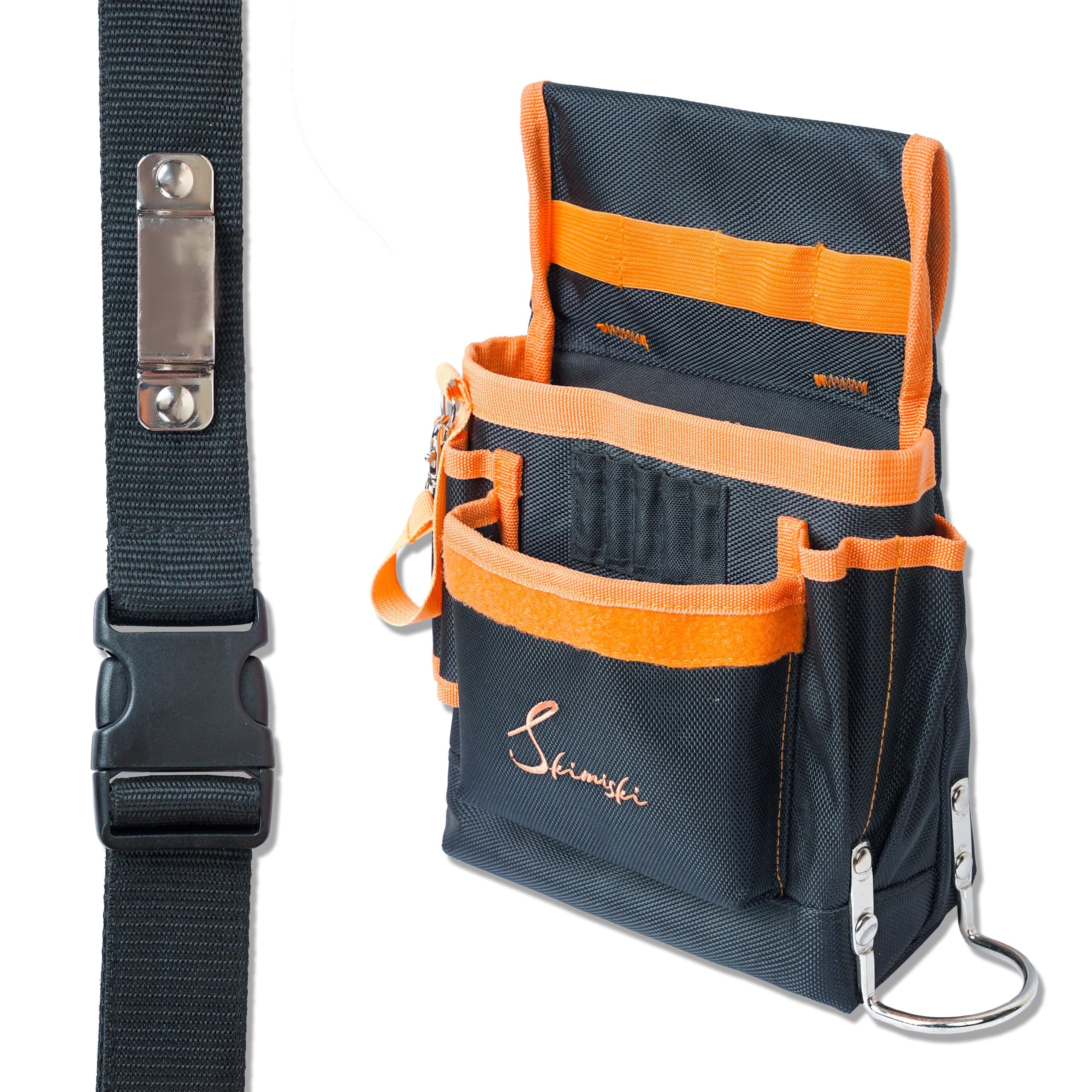 17 Pockets Tool Pouch Belt, Heavy-Duty adjustable 26-54-inch Belt, Quick Release Buckle, Metal Tape Measure & Hammer Holder, 1680D Oxford, 5 Bit Pockets, Carpenter, Handyman, Contractor