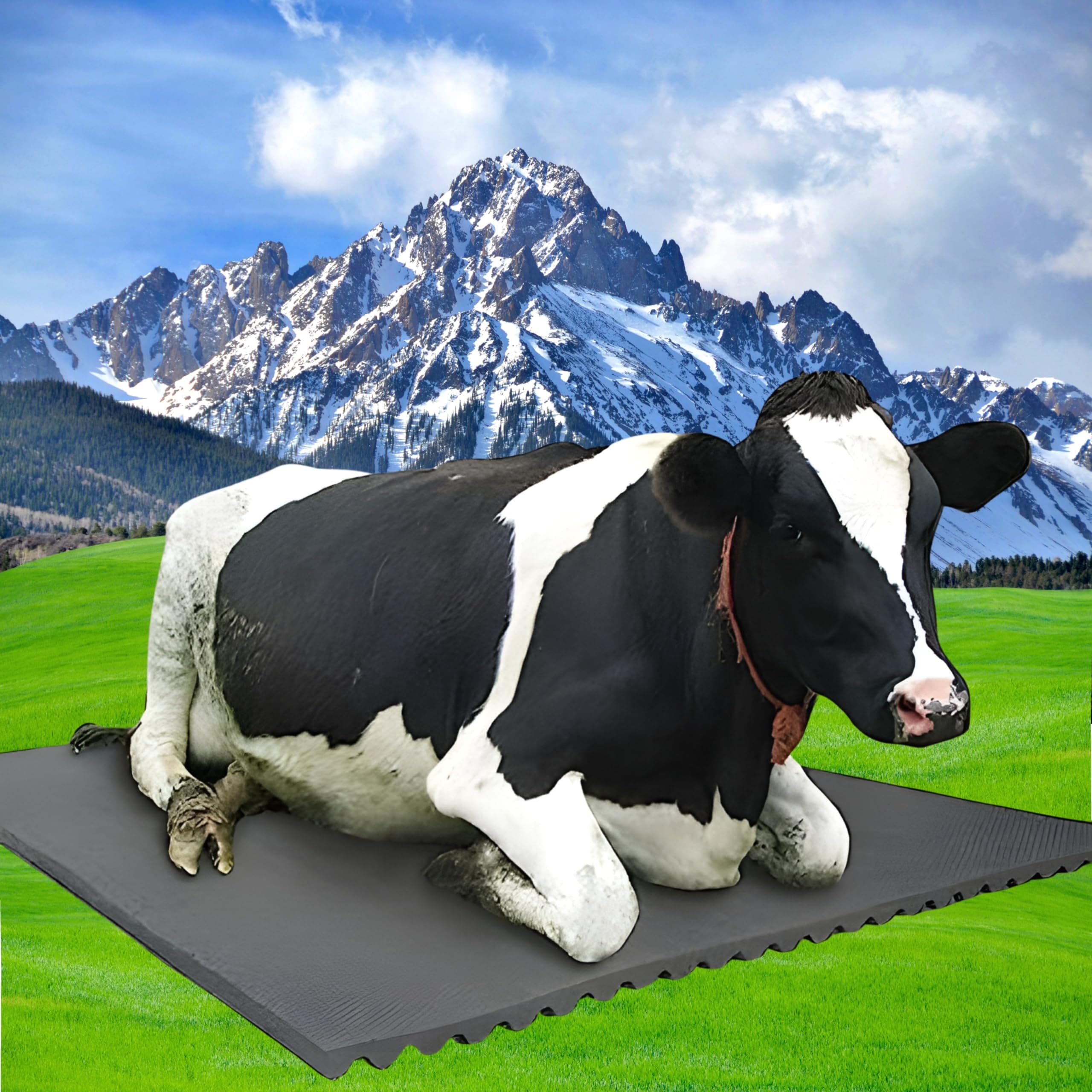 Maruti Waterproof Cow mat, BPA Free, Raised Edges Animal Feeding mat for Cow, Buffalo, Horse, Camel, Bull, Easy Clean, Dishwasher Safe(Premium A1 Quality, Blue & Black) Size 8×5 Thickness 30MM
