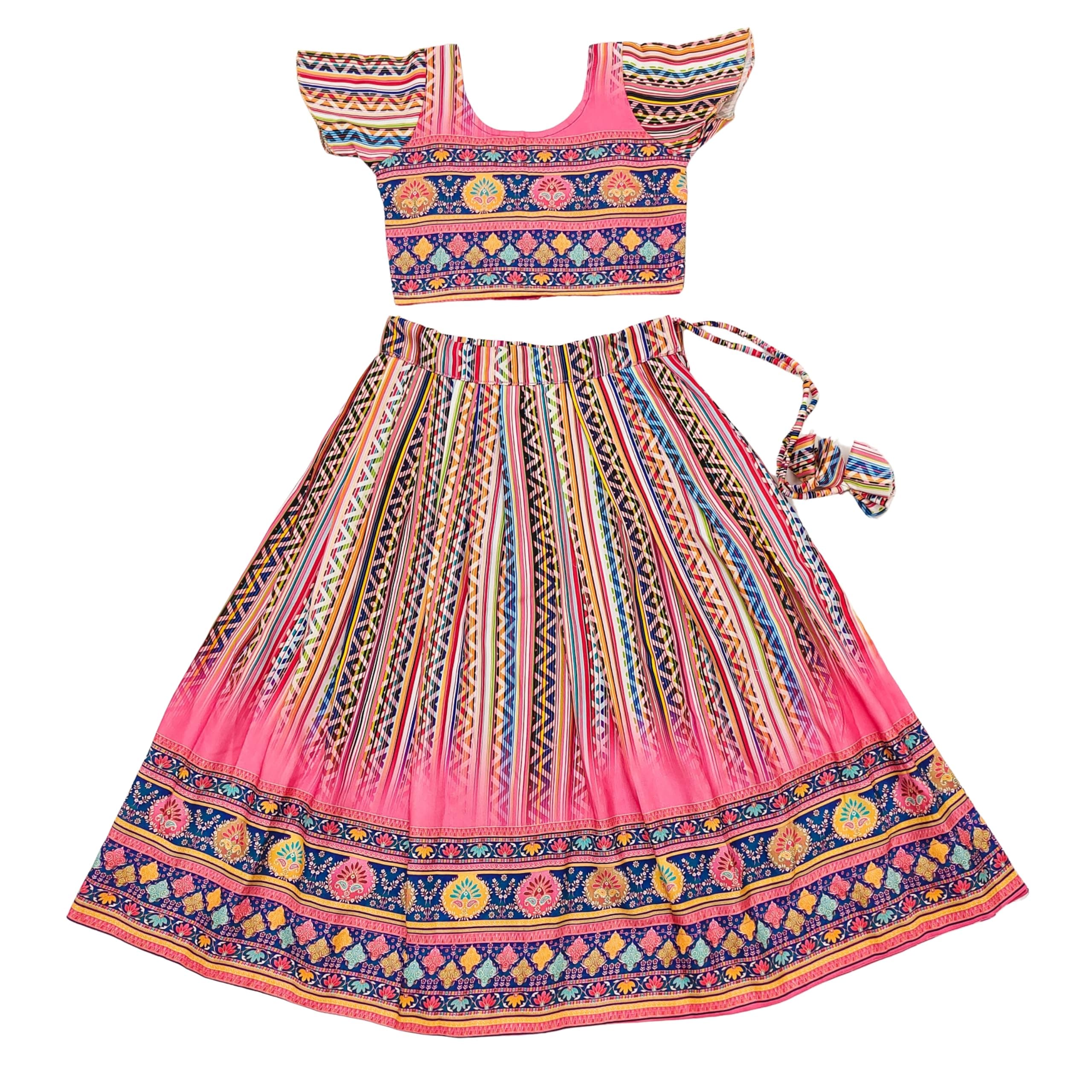 E-Sqare Kids Girls Multicolour Bandhani Print Lehenga Choli Set | Ethnic Wear Dress | Readymade Clothing Set | 2 to 8 Years