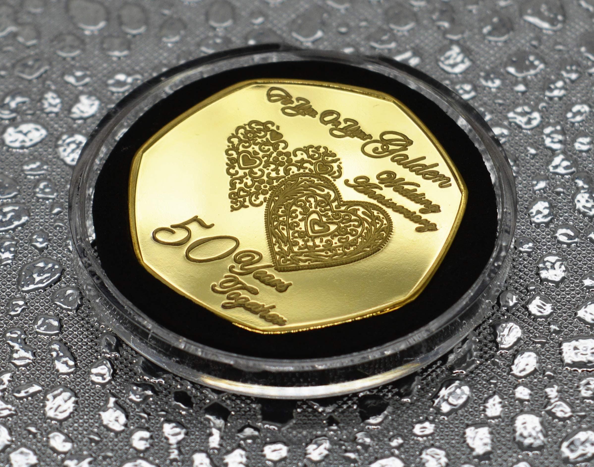 The Commemorative Coin Company 50th GOLDEN WEDDING ANNIVERSARY 24ct Gold Commemorative in capsule. Gift/Present. 50 Years Together