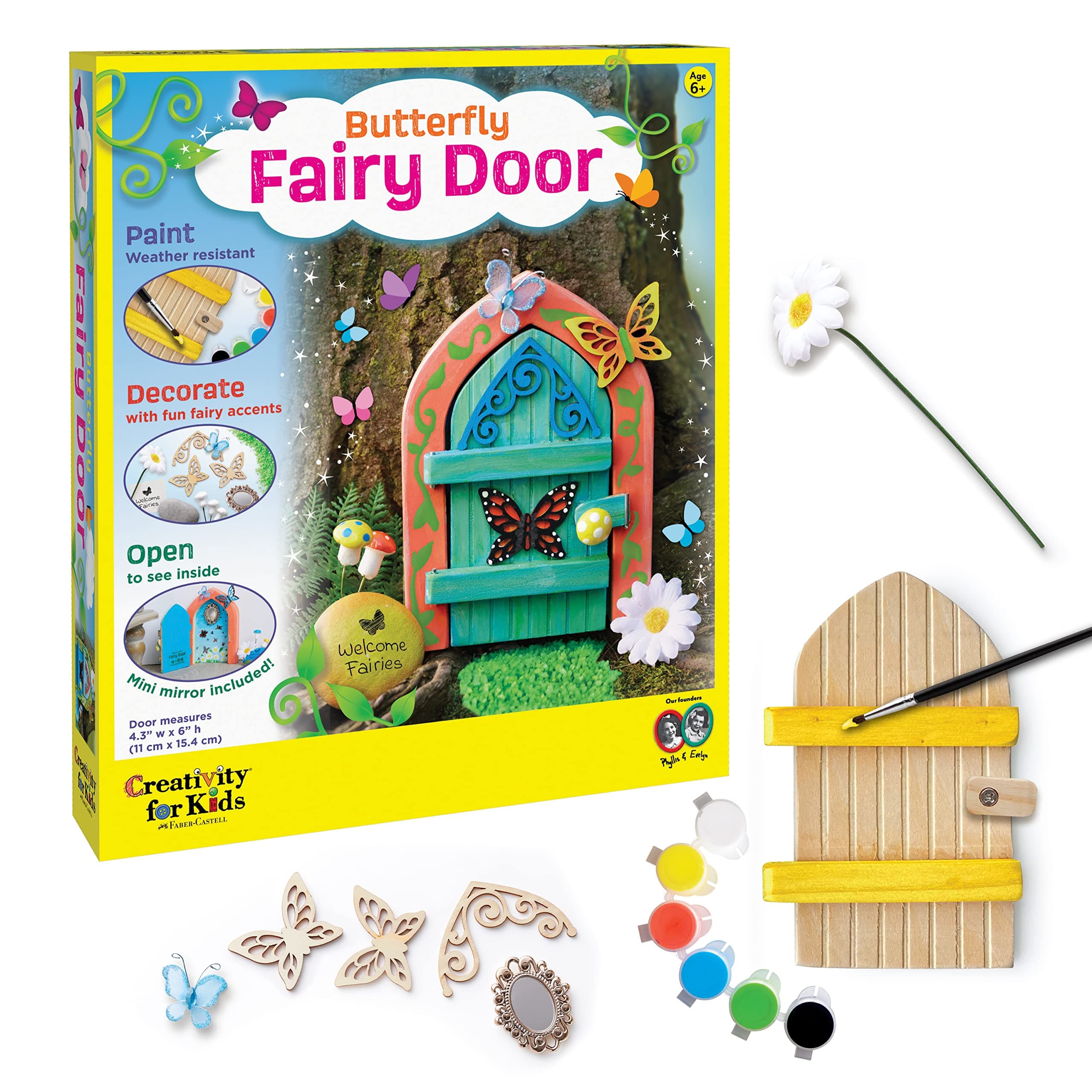 Butterfly Fairy Door Kit - Painting Arts and Crafts for Kids, Creative Gifts for Girls and Boys Age 6-7+ Yellow