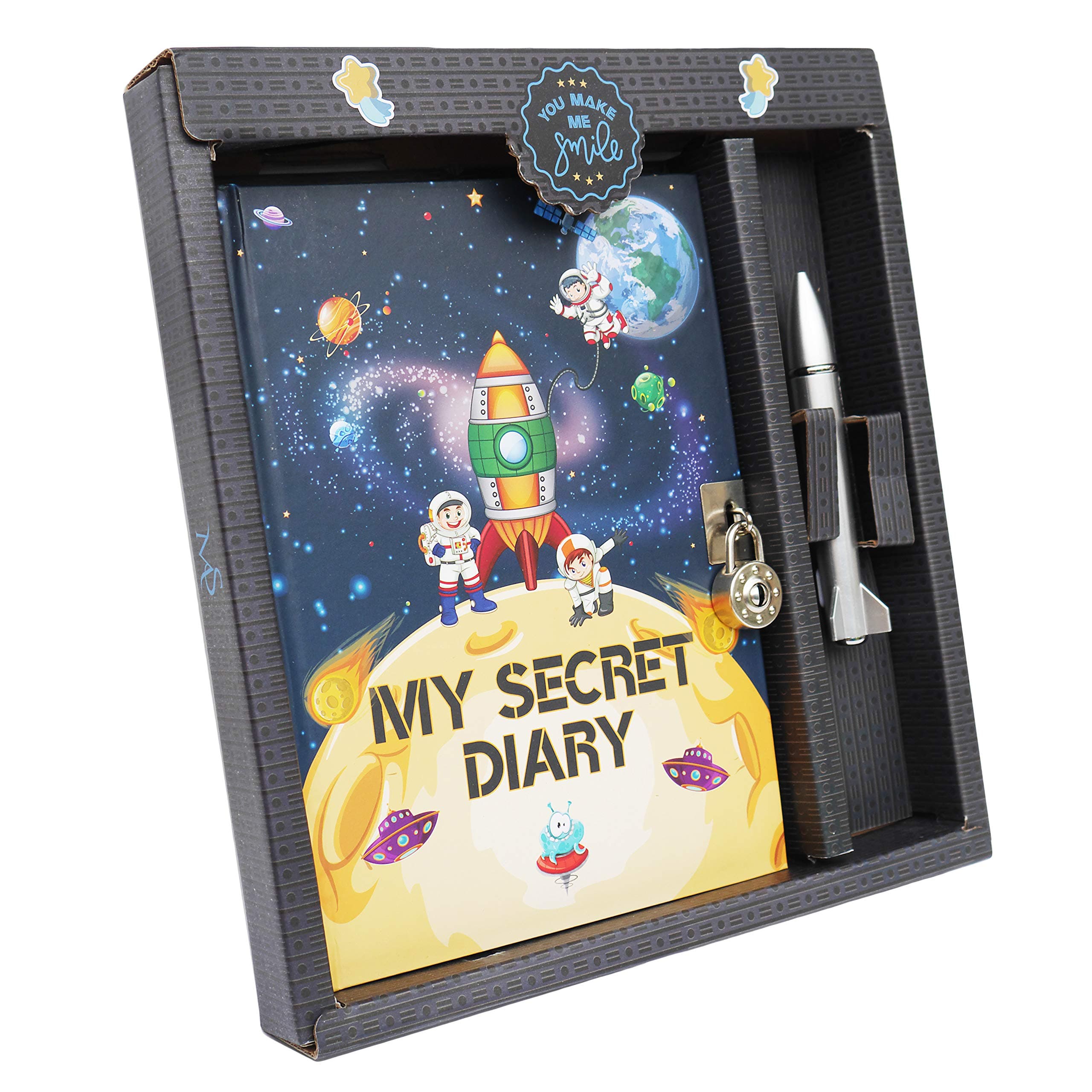 Monet Studios Spaceman Diary Secret Children's Kid's Journal A5 Notebook Pen Set with Padlock and Key Space Theme Aged 5 6 7 8 9 10 11 (Astronaut)