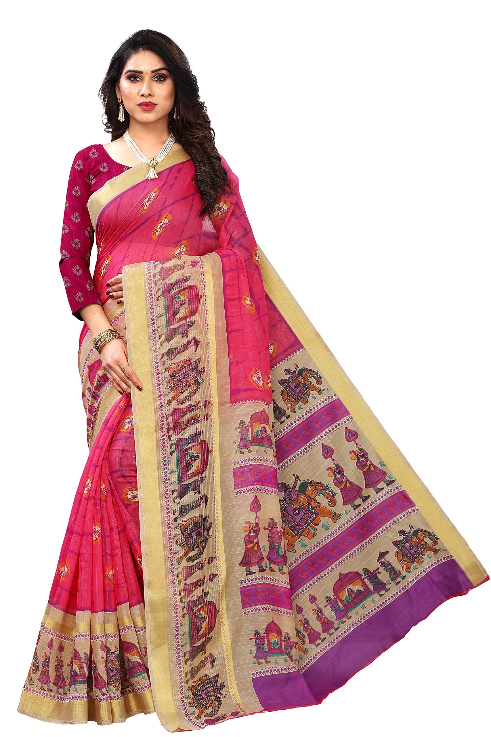 Bee M Pee Designer Women's Banarasi Cotton Saree with Blouse Piece for women