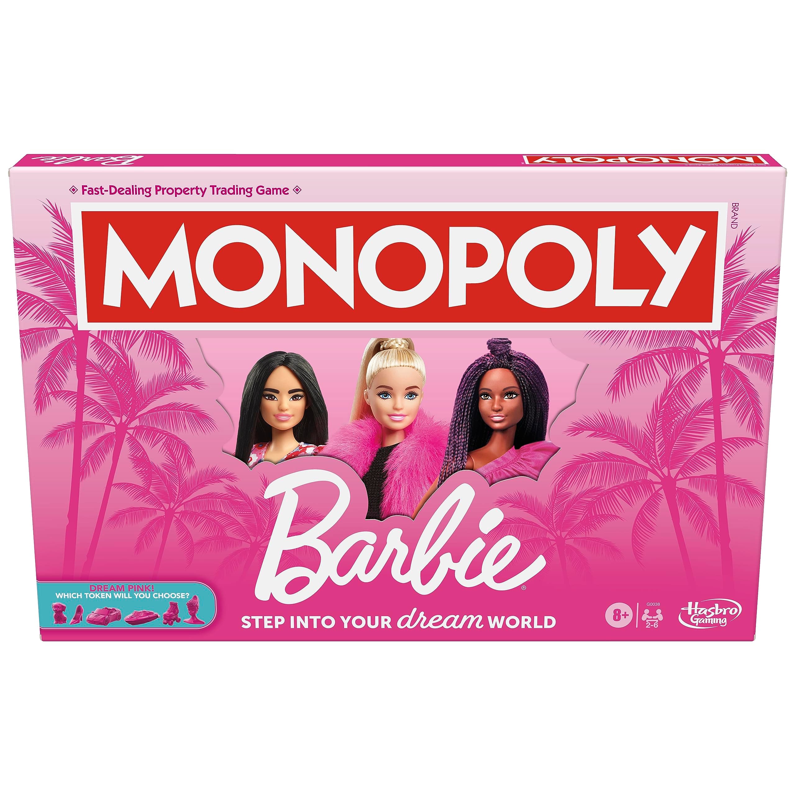 Monopoly: Barbie Edition Board Game | Ages 8+ | 2-6 Players | Fun Family Games for Kids and Adults | With 6 Barbie-Themed Pink Zinc Tokens | Kids Gifts