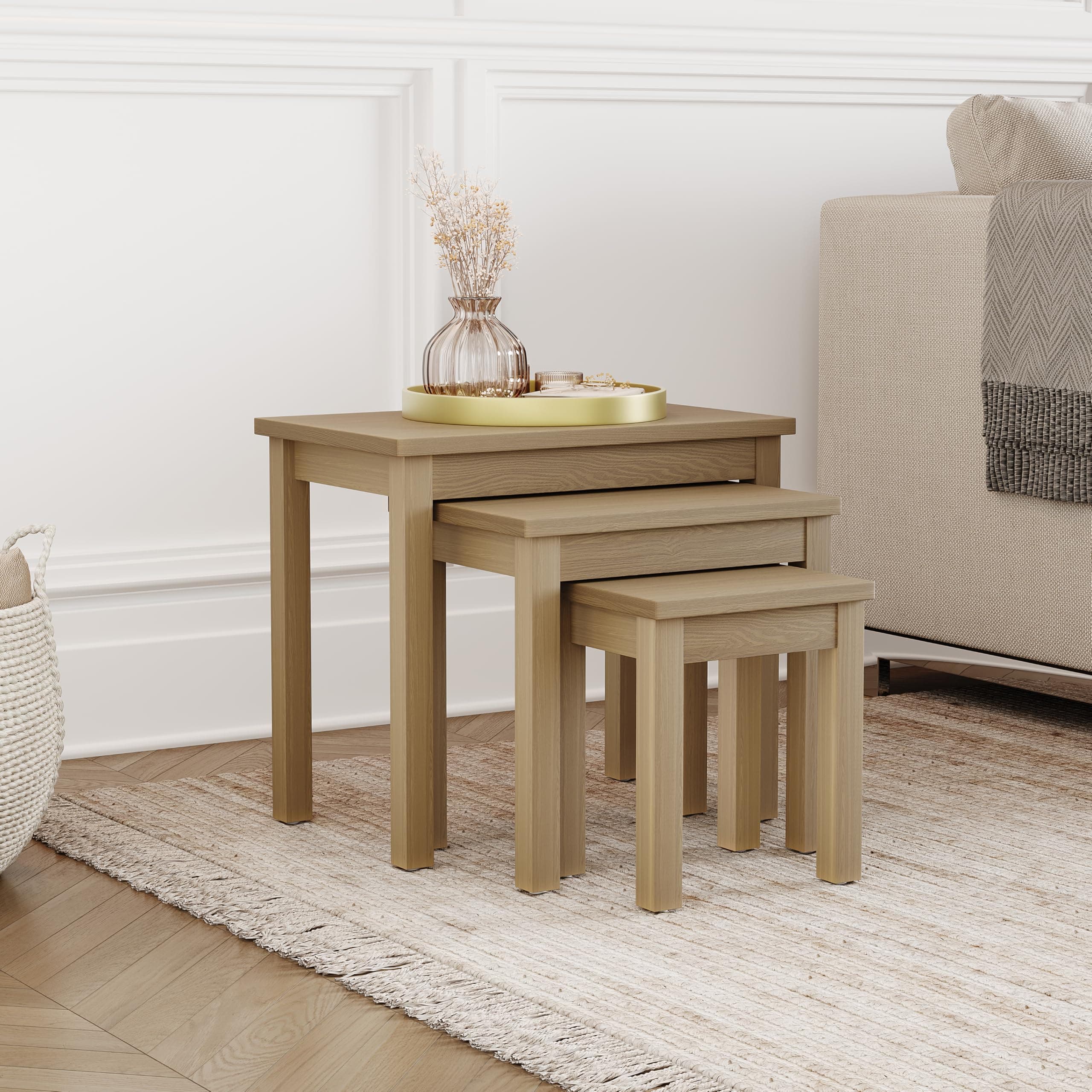 Vida Designs Oakridge Nest of Tables, Wood, Oak