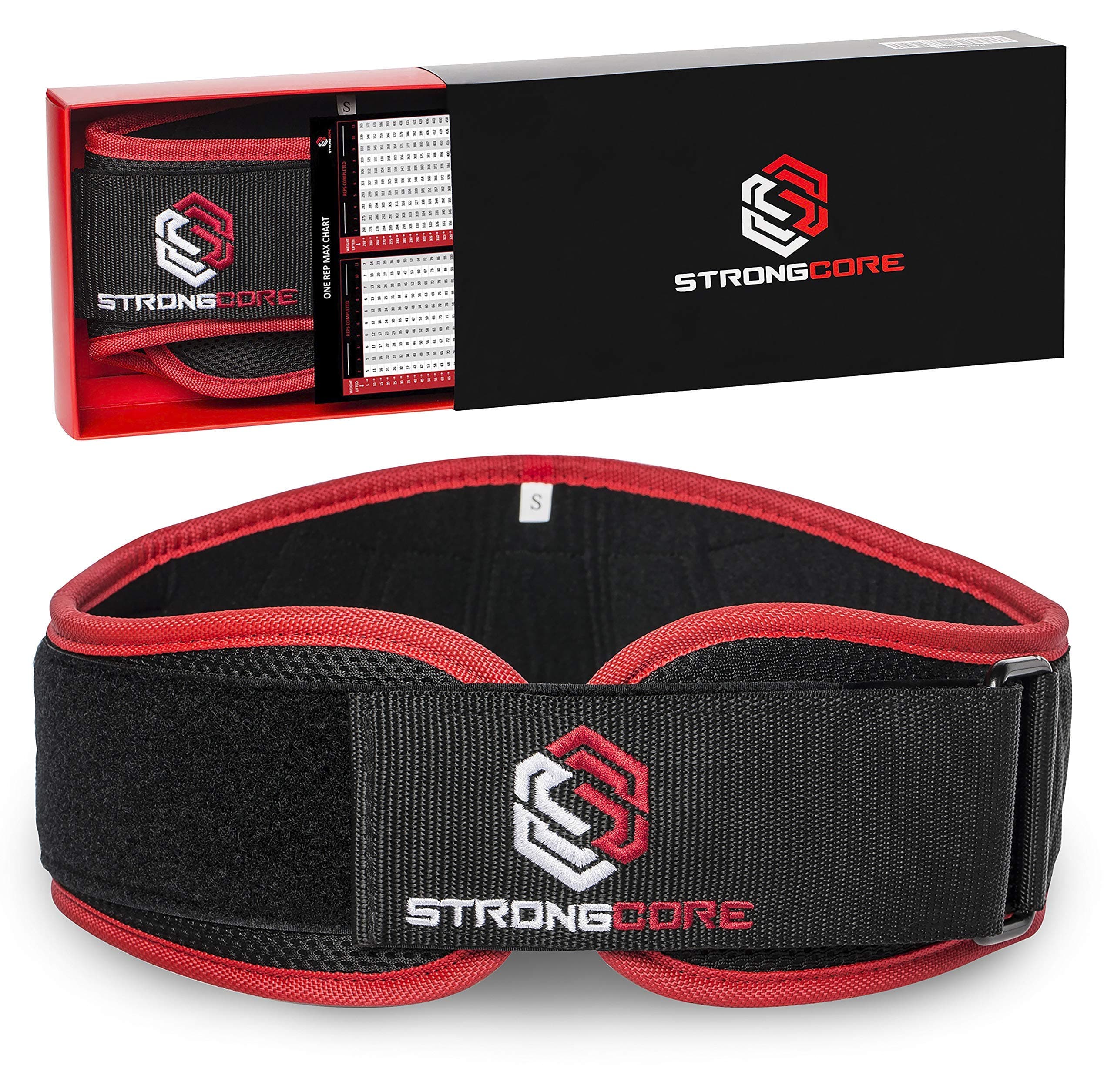 STRONGCORE Weightlifting Belt - with FREE BONUS TRAINING CHART - Premium Quality Weight Lifting Belt for Powerlifting, Weightlifting and CrossFit