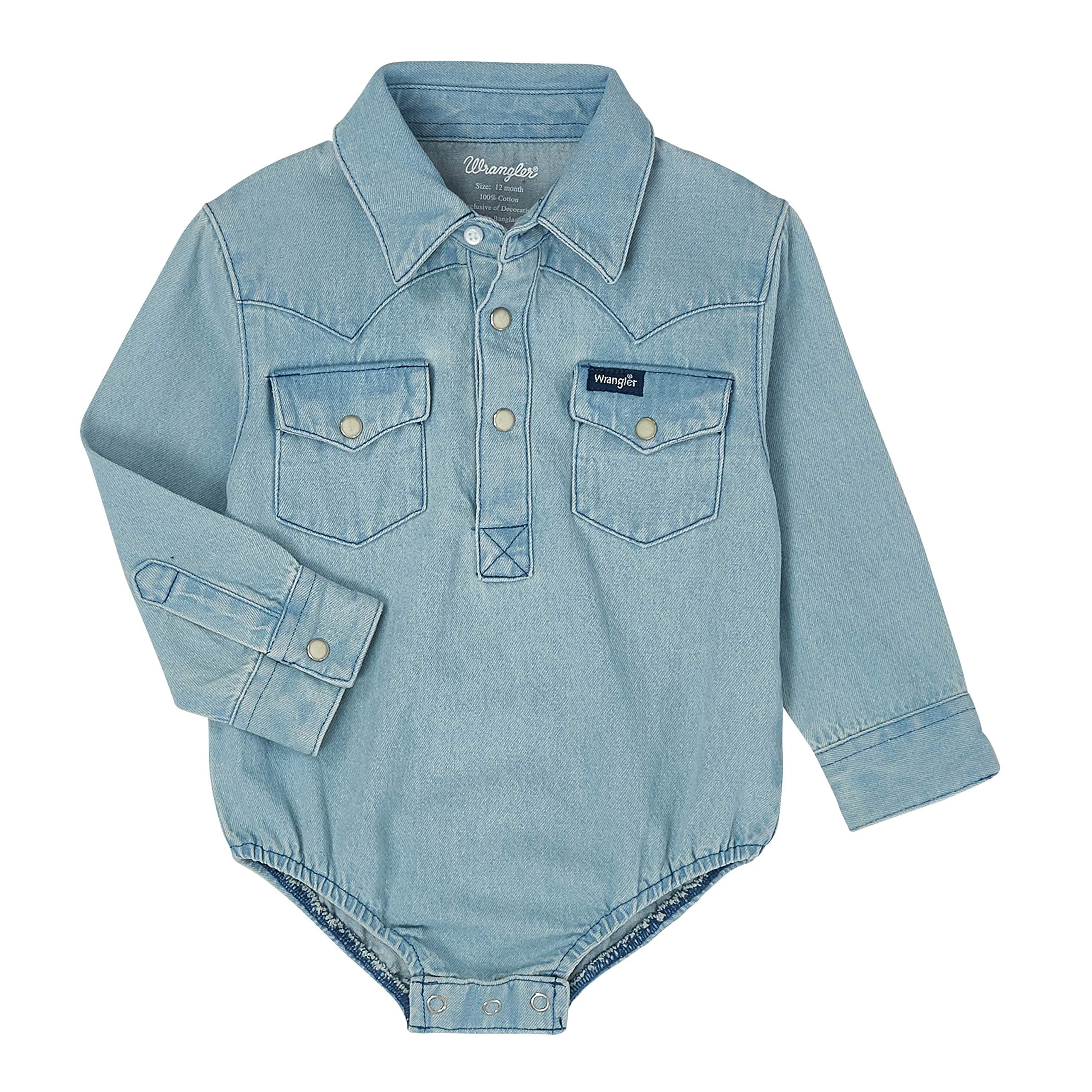 WranglerUnisex Baby Long Sleeve Denim Bodysuit Shirt