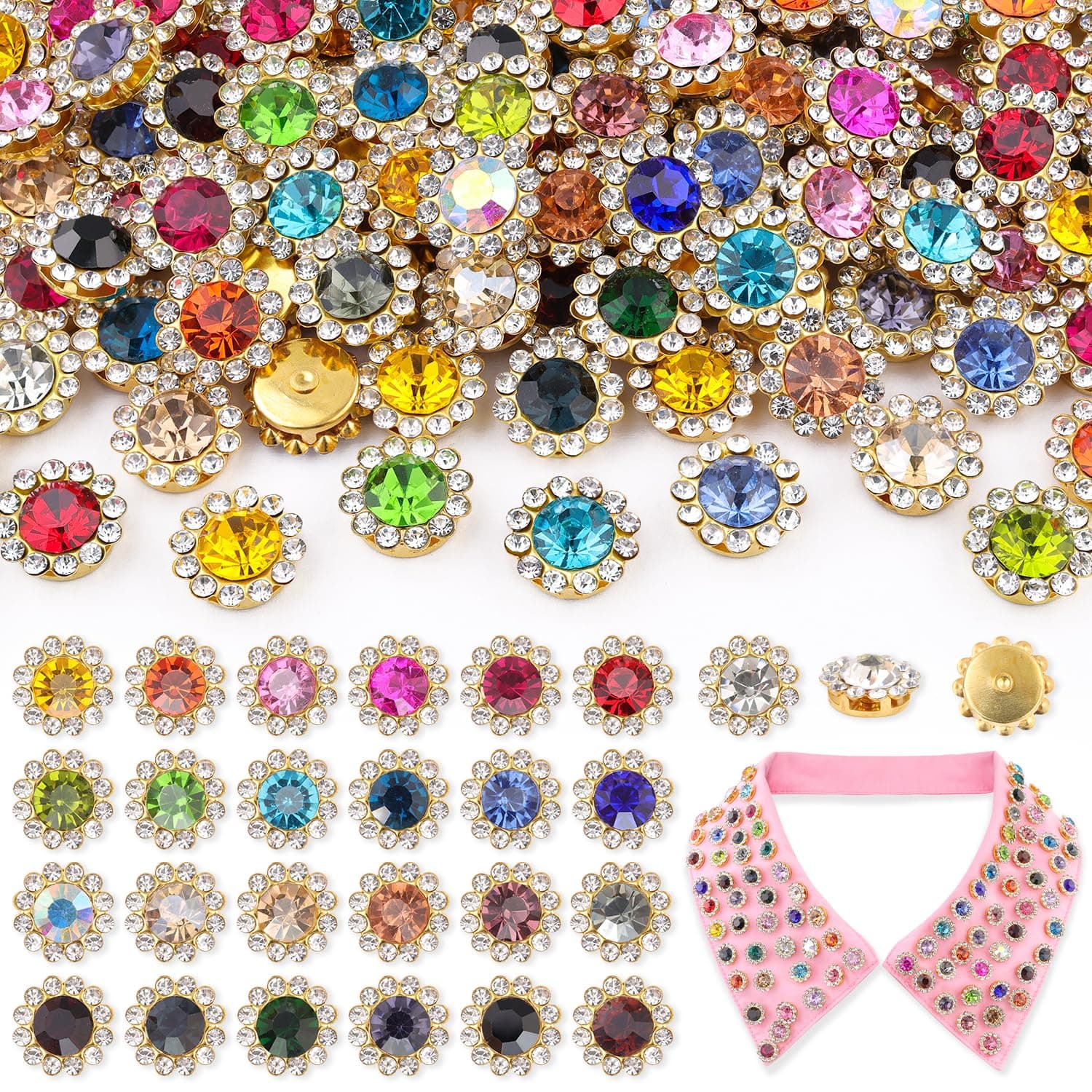 150 PCS 12 MM Sew on Rhinestones for Bedazzling,25 Mixed Colors Crystal Glass...