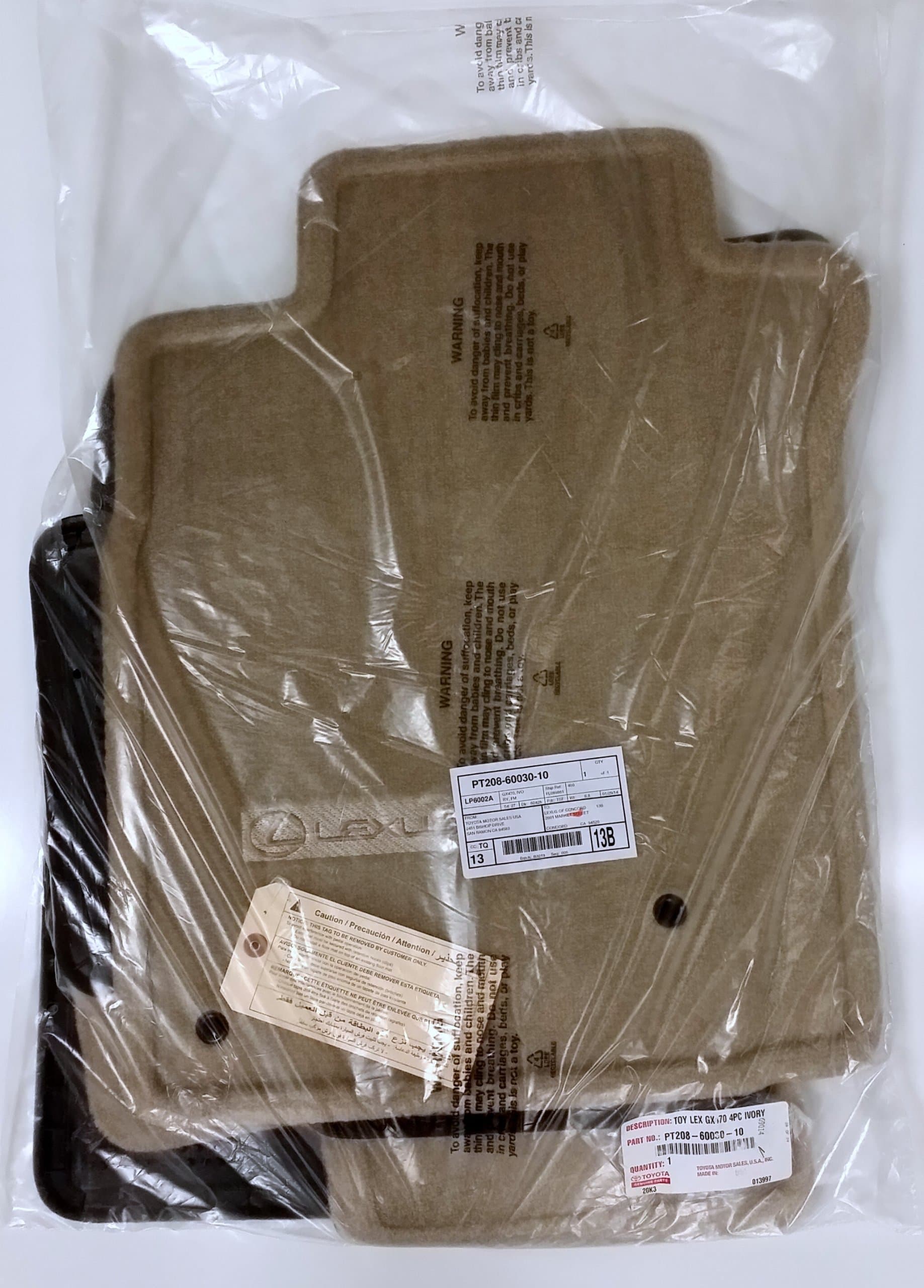 PT208-60030-10 OEM Lexus GX470 Ivory Carpet Floor Mat Set