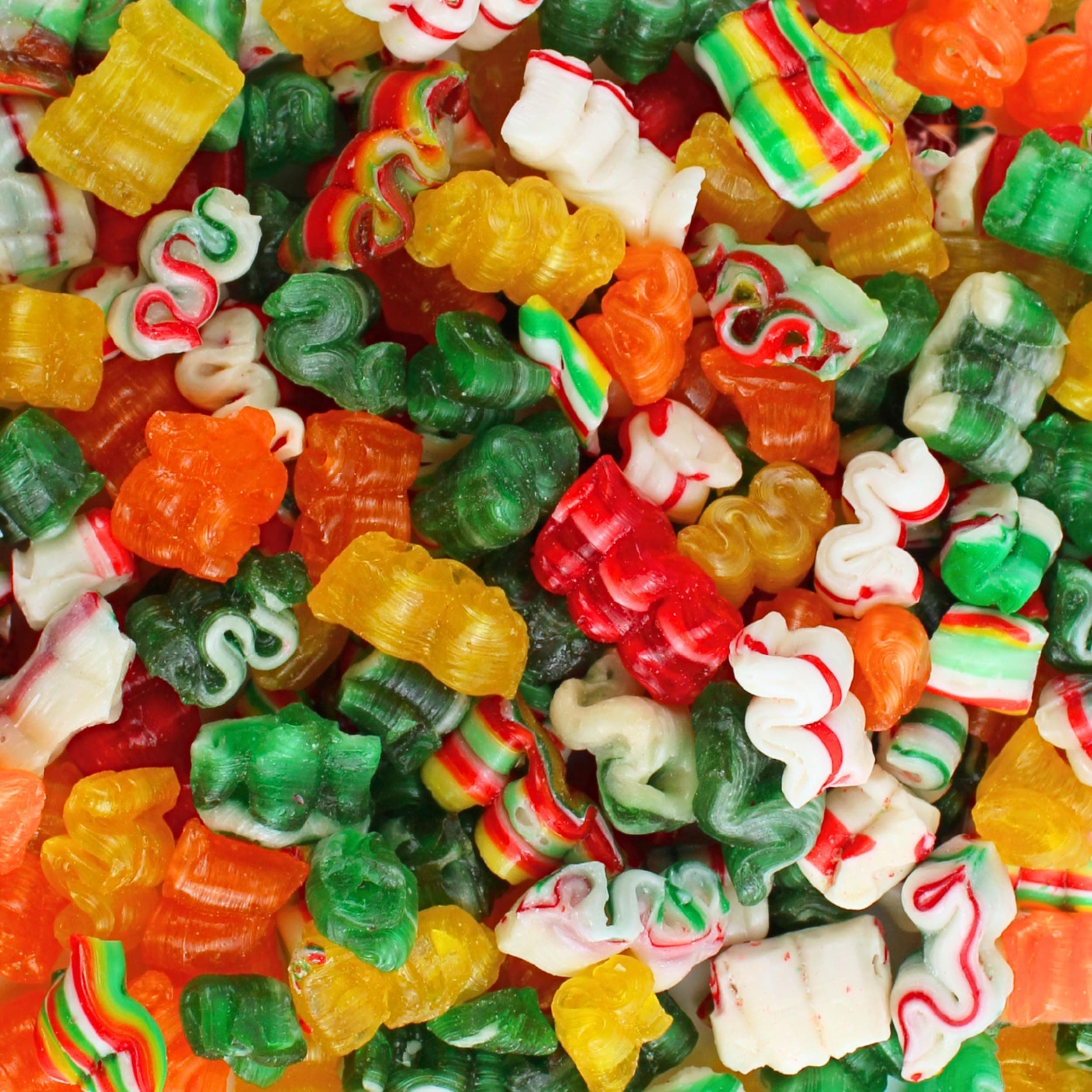 Old Fashion Hard Christmas Ribbon Candy Bulk - Thin Baby Christmas Ribbon Confections - Old Fashioned Assorted Mini Holiday Hard Rib Candy (14 oz)