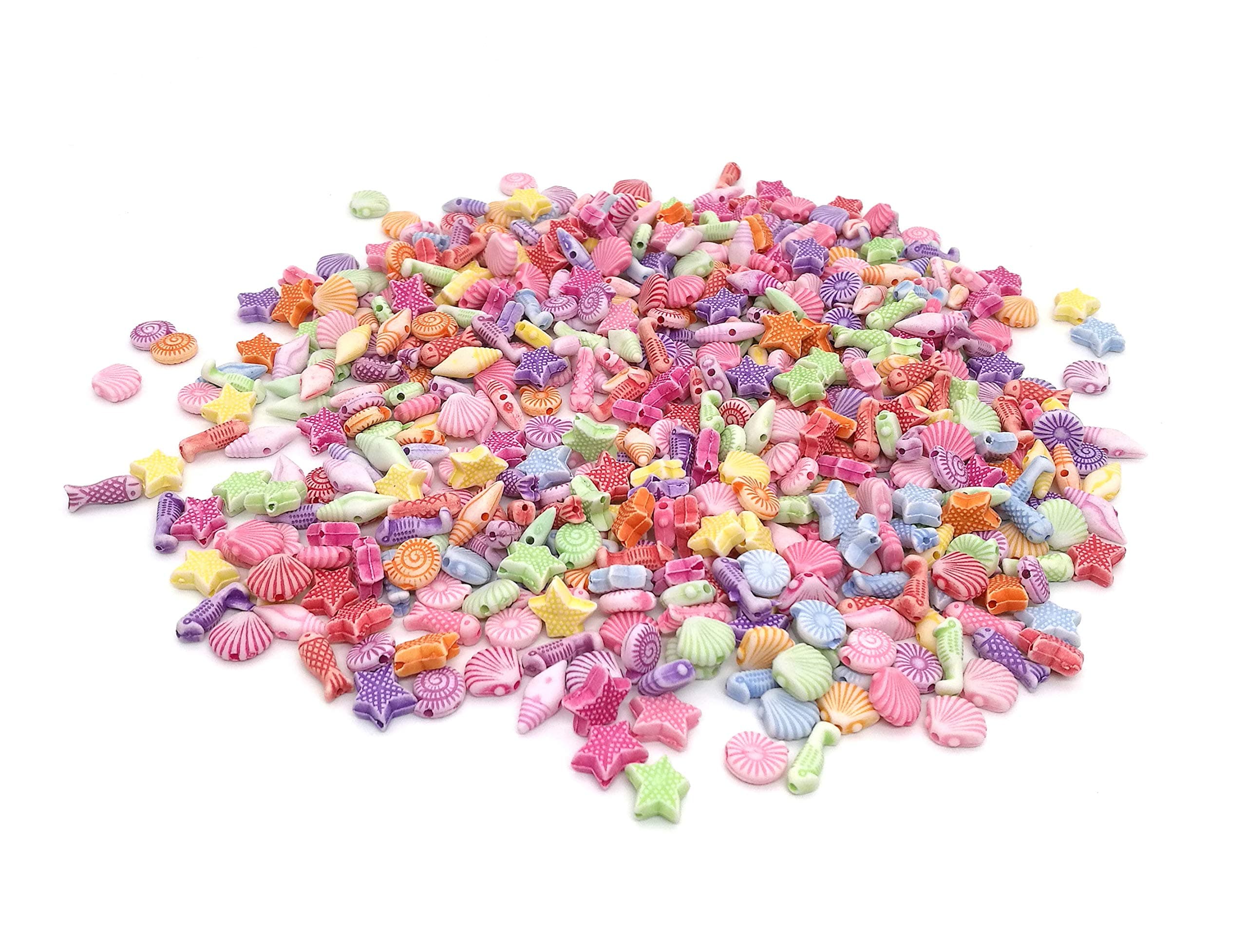 500 Pcs Mixed Color Acrylic Beads Mini Shell Fish Starfish Beads with Hole for Jewelry Making DIY Craft Accessories
