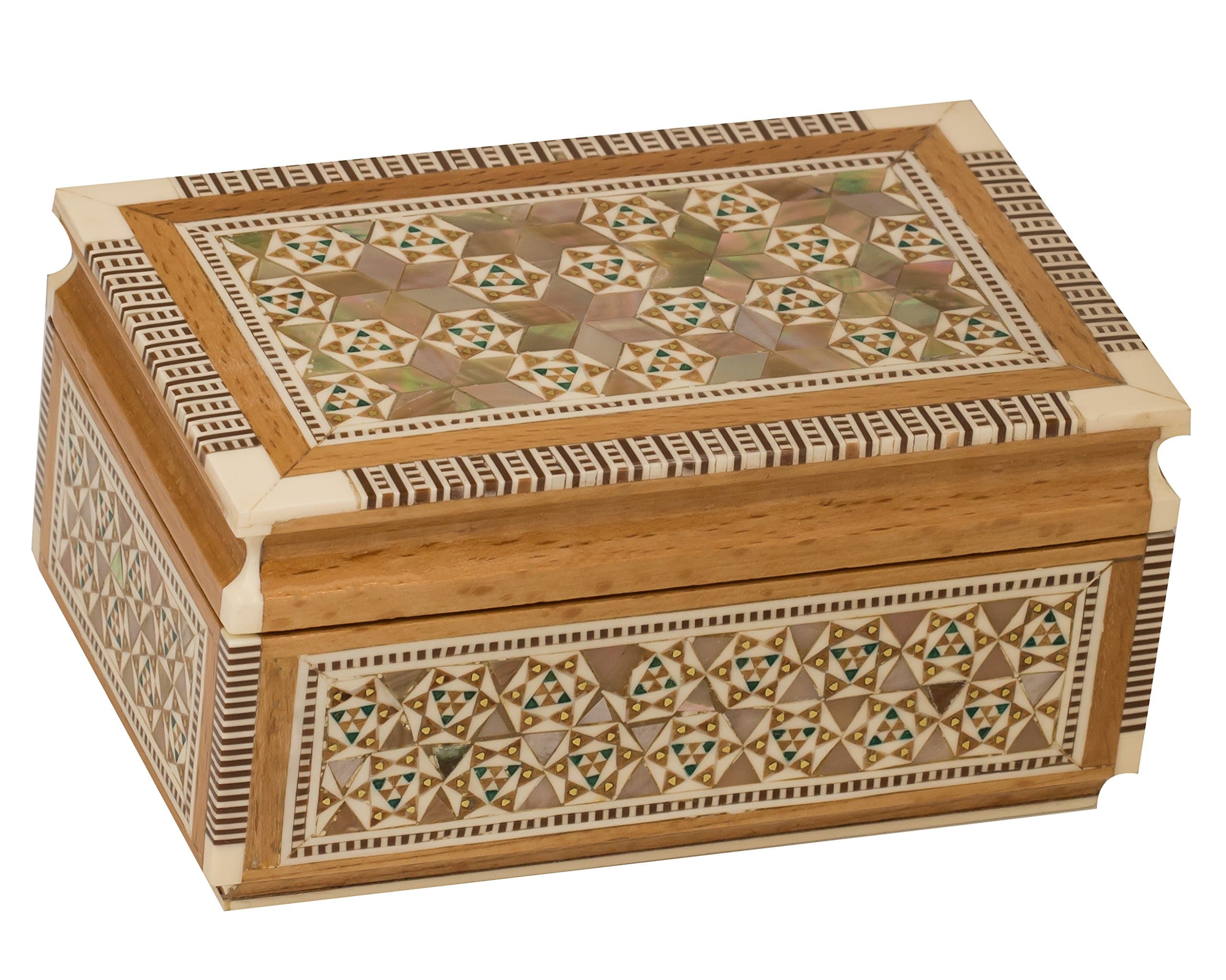 Leolana Egyptian Mother of Pearl & Paua Shell Inlaid Premium Handmade Jewelry Box (4.5"x3.5")