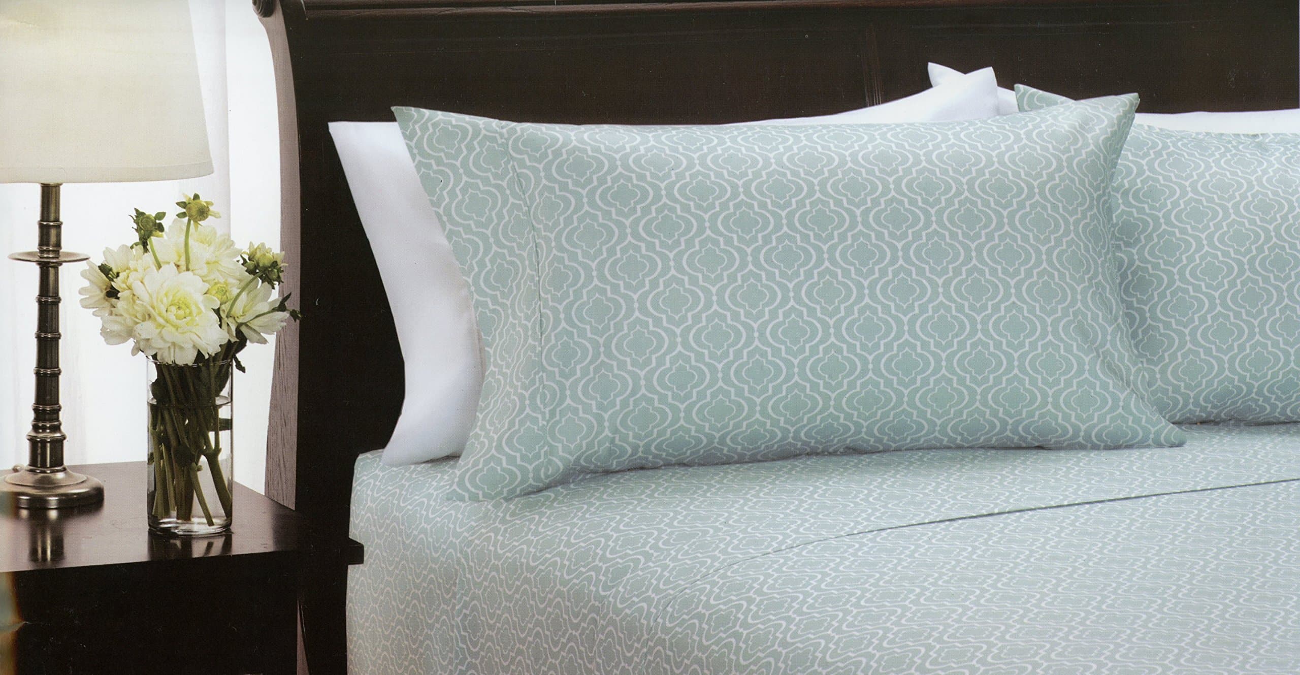 Divatex Tranquil Nights Luxury Weight Bedding Medium Sea Green with White Pattern King 6 Piece Sheet Set