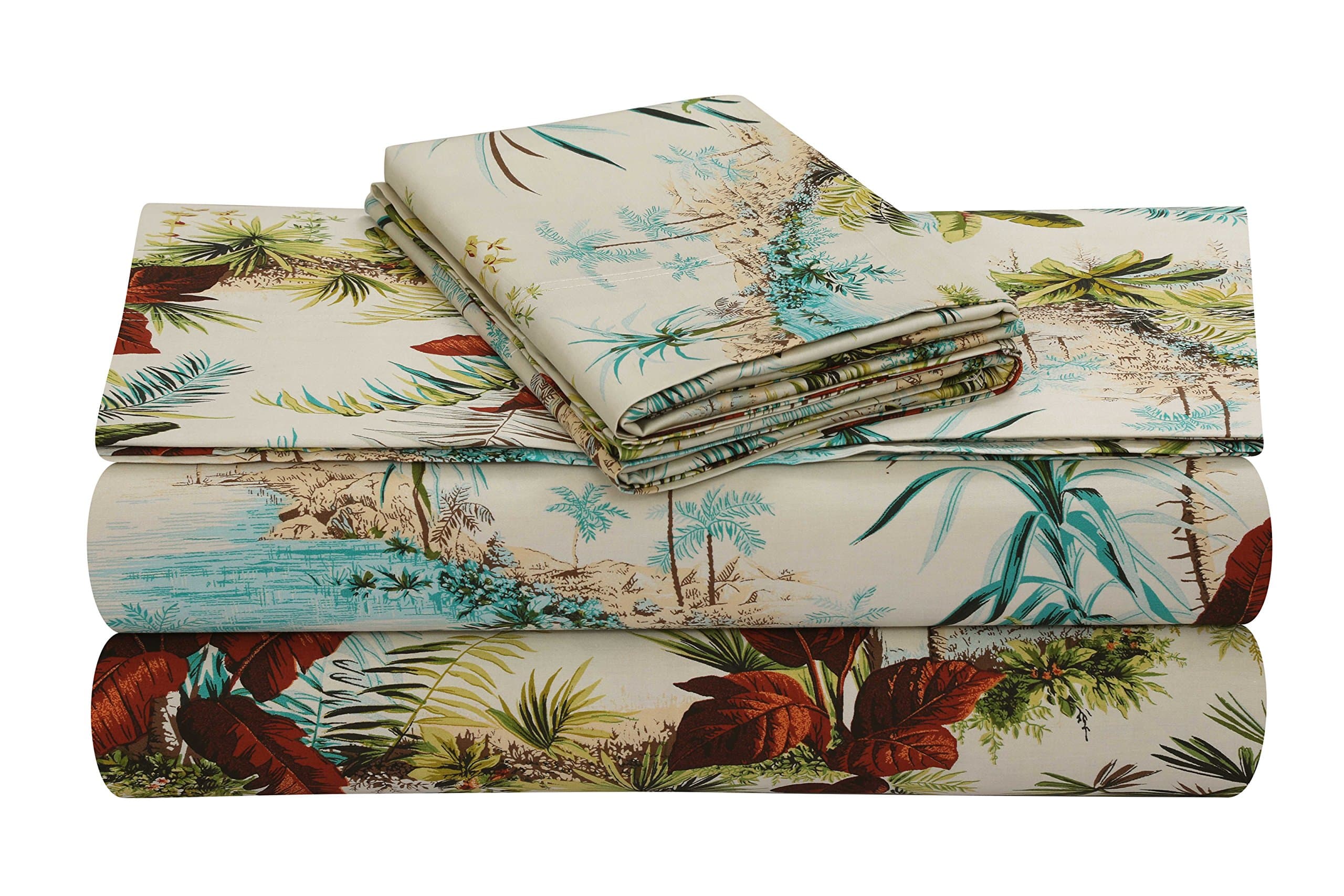 Tribeca Living Cotton Sateen Pillowcases Standard Size Set of 2 Pillow Covers, Floral Print, 300 Thread Count, Luxury Bedding, King, Paradise Island Multi