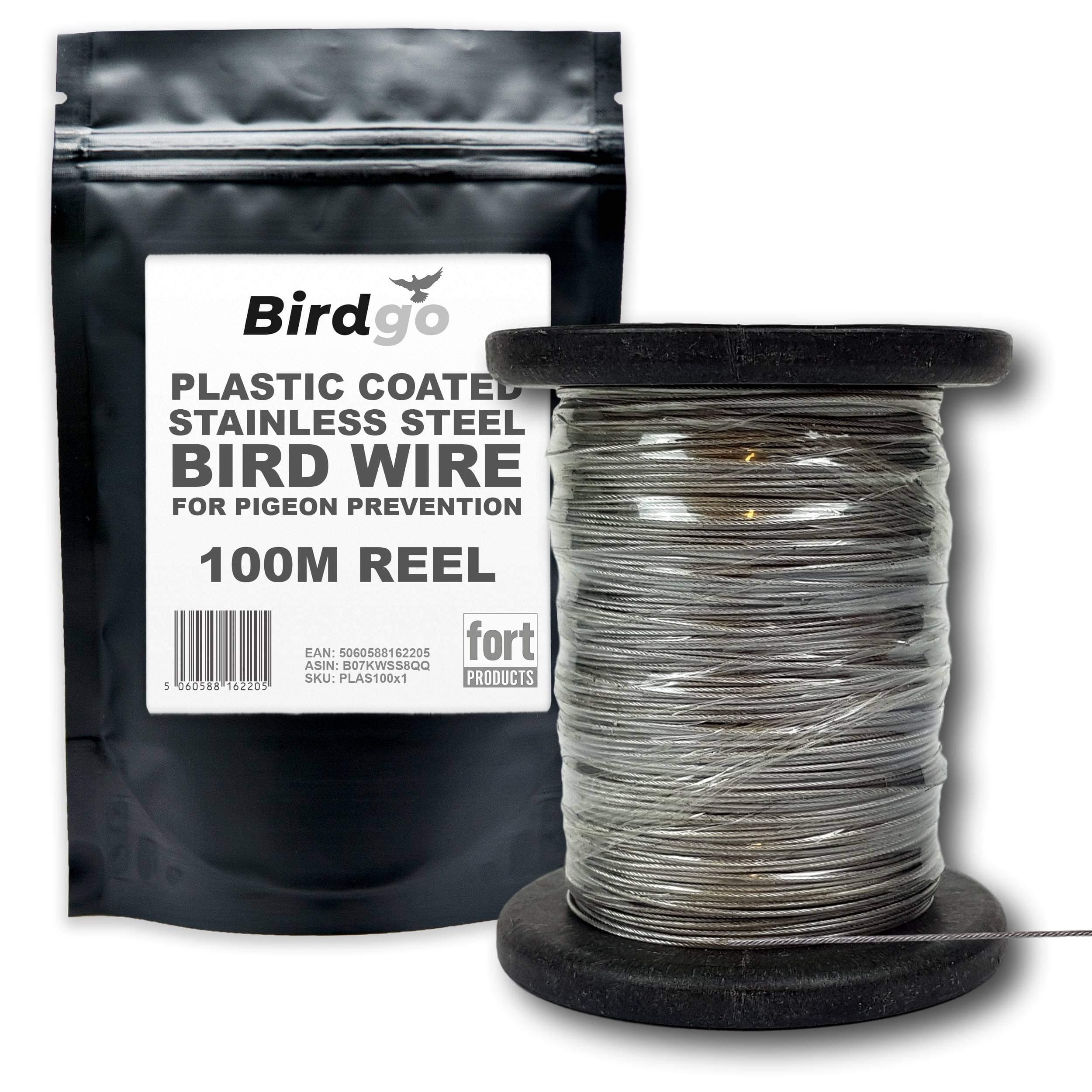 100m 0.7mm Plastic Coated Stainless Steel Bird Wire - Discreet Prevention Wire to Stop Pigeons from Landing on Ledges