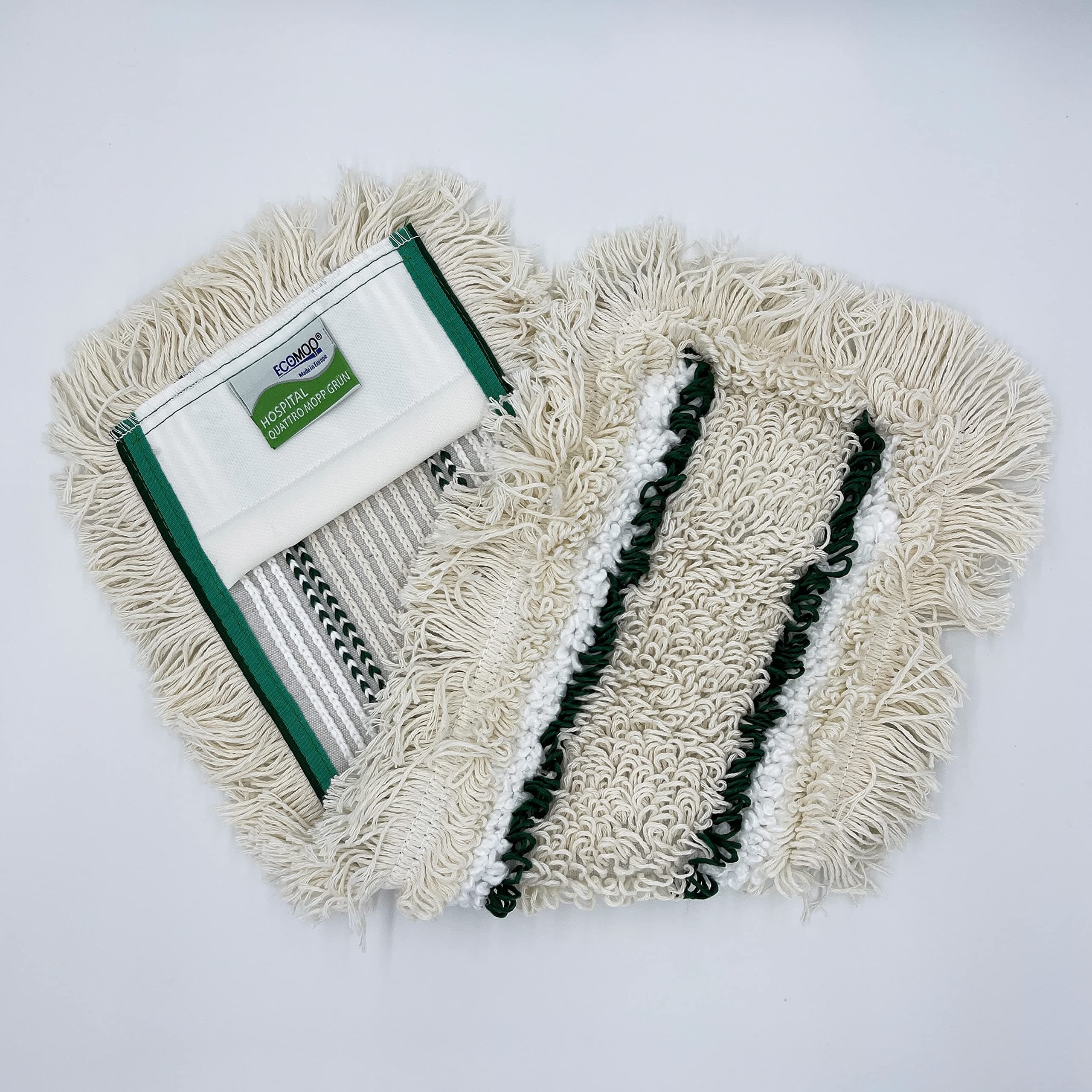 Arcora Professional Hospital Quattro Mop Green Mop Pad - Hardwood Floor Mop - Dry & Wet Mop for Wood, Laminate, Tile, Vinyl Floors, Smooth. 4 Yarn Fibers - Made in Germany (15.75 Inch)