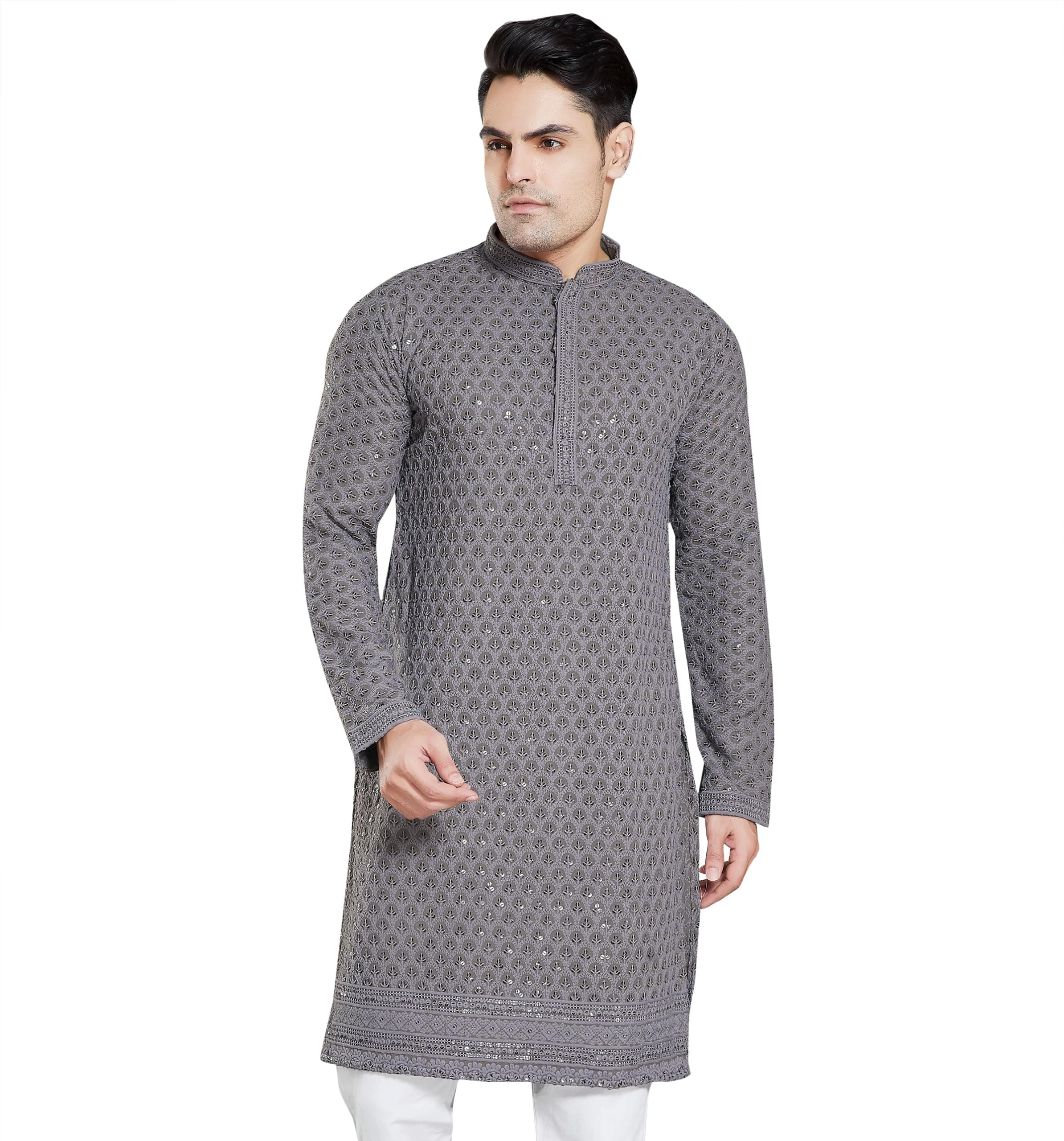Kurta Men's Cotton Blend with Embroidery and Sequins