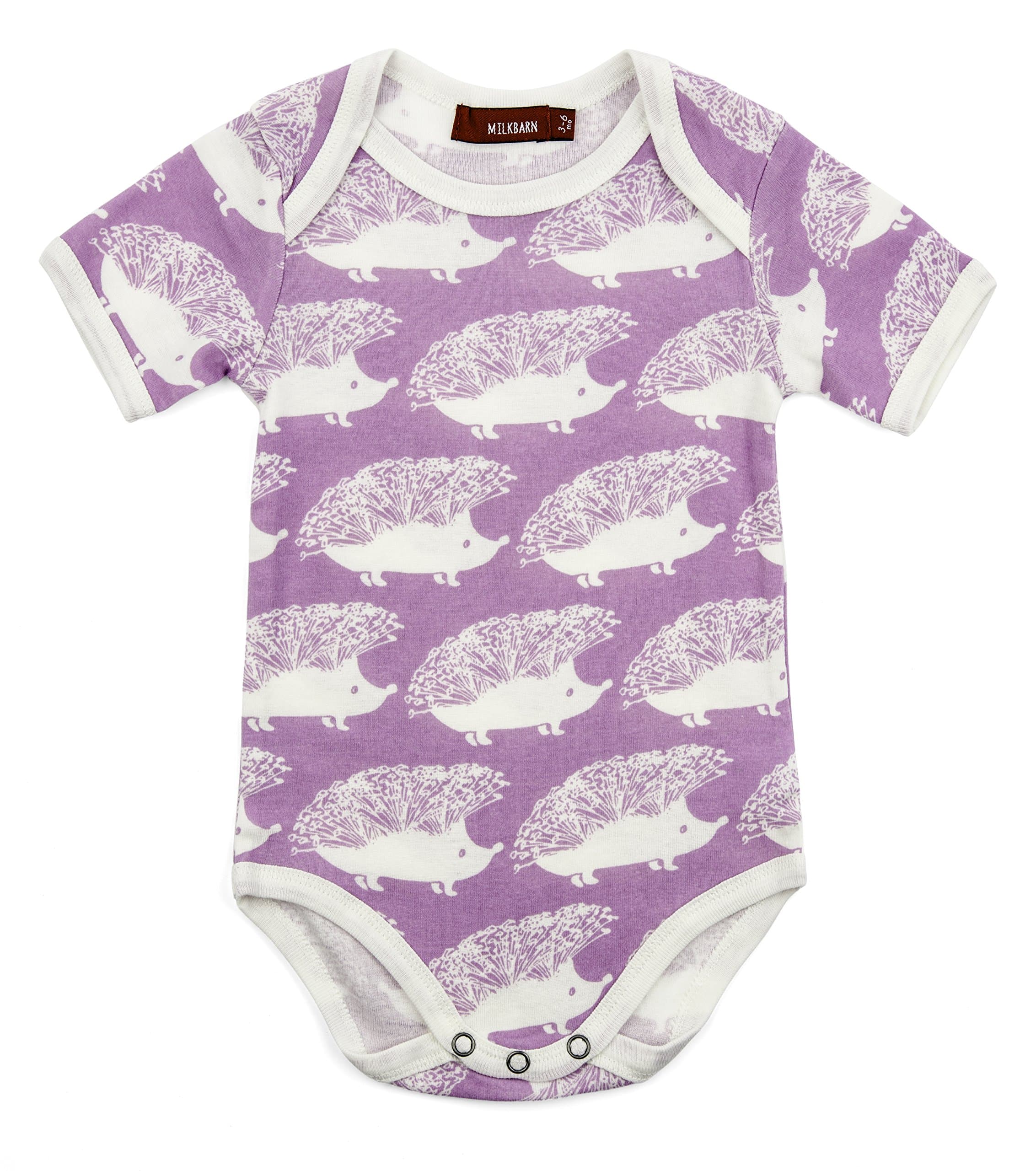 Milkbarn Short Sleeve Onesie, Purple Hedgehog (6-12 Month)