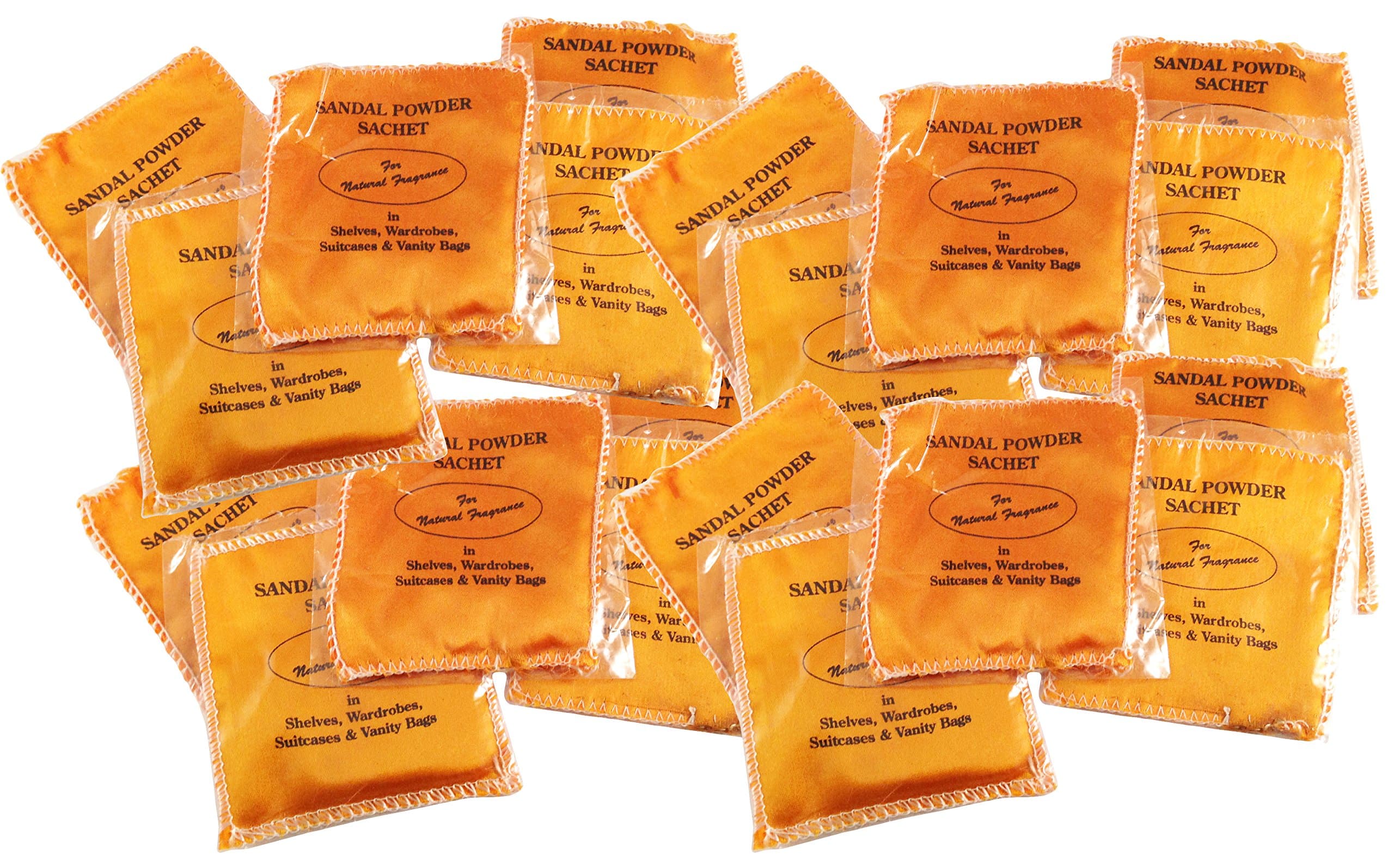 Premium Pack of 20 Sandalwood Sachets - Natural Sandal Powder, Sandal Fragrance for Freshening Closets & Drawers, Long Lasting Scent, Packet Size 3.5"