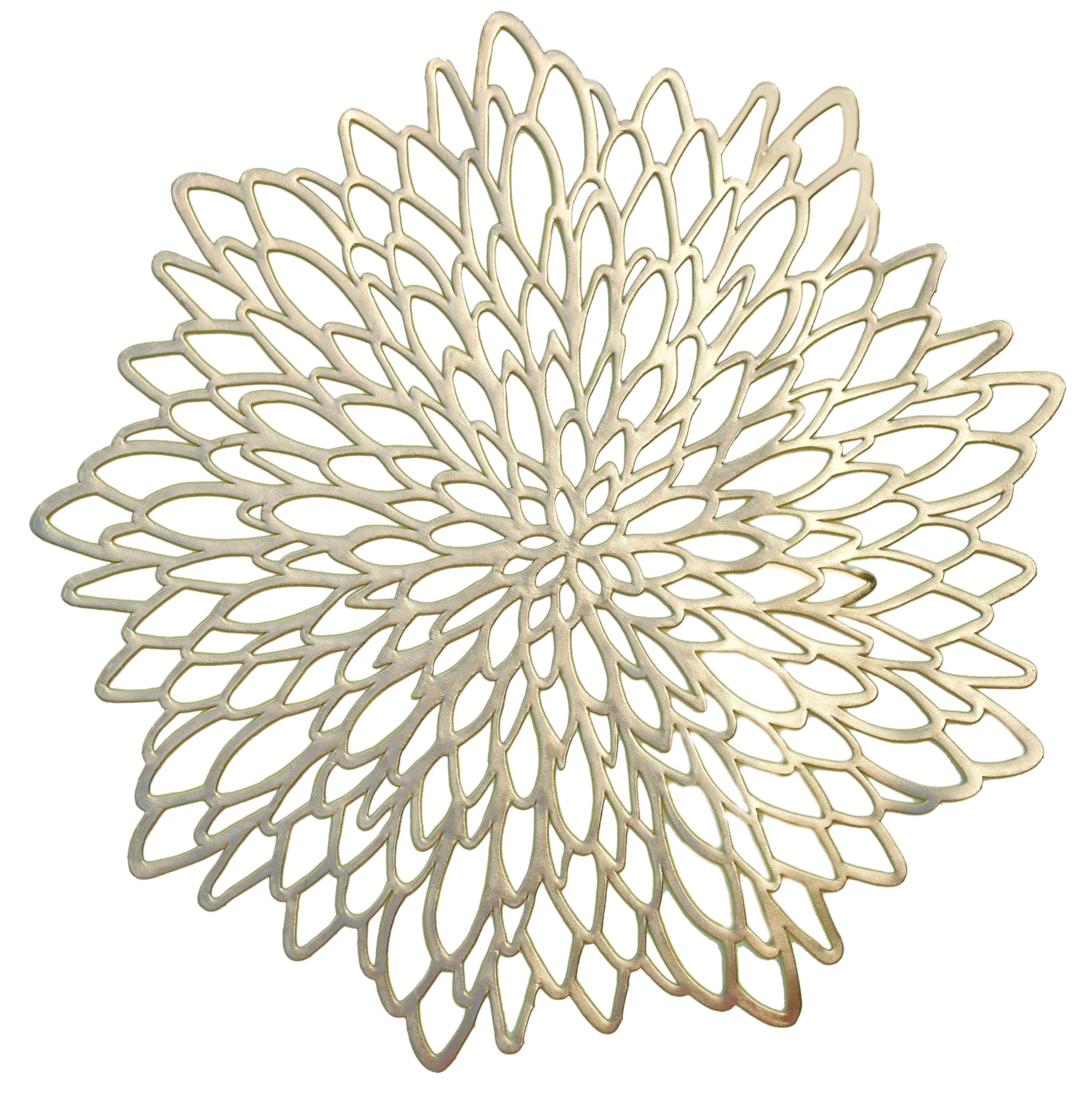 " OCCASIONS " 20 Pieces Pack Pressed Vinyl Metallic Placemats/Wedding Accent Centerpiece Placemat (Round Gold Leaf)