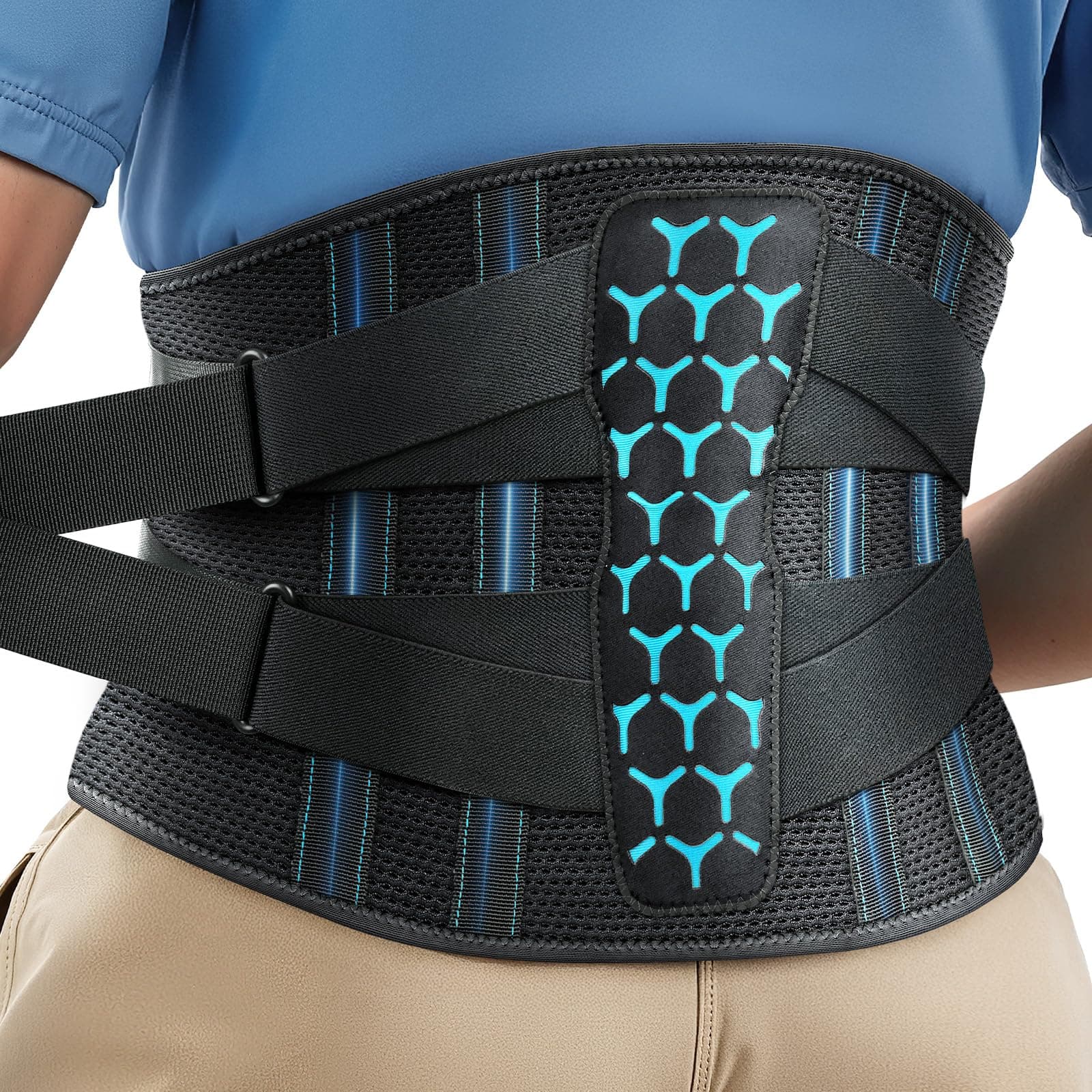 Back Support Belt for Lower Back Pain Relief with 7 Stays, Adjustable Back Brace Support for Work, Heavy Lifting, Lumbar Support Belt for Sciatica Scoliosis (Blue, XXL)