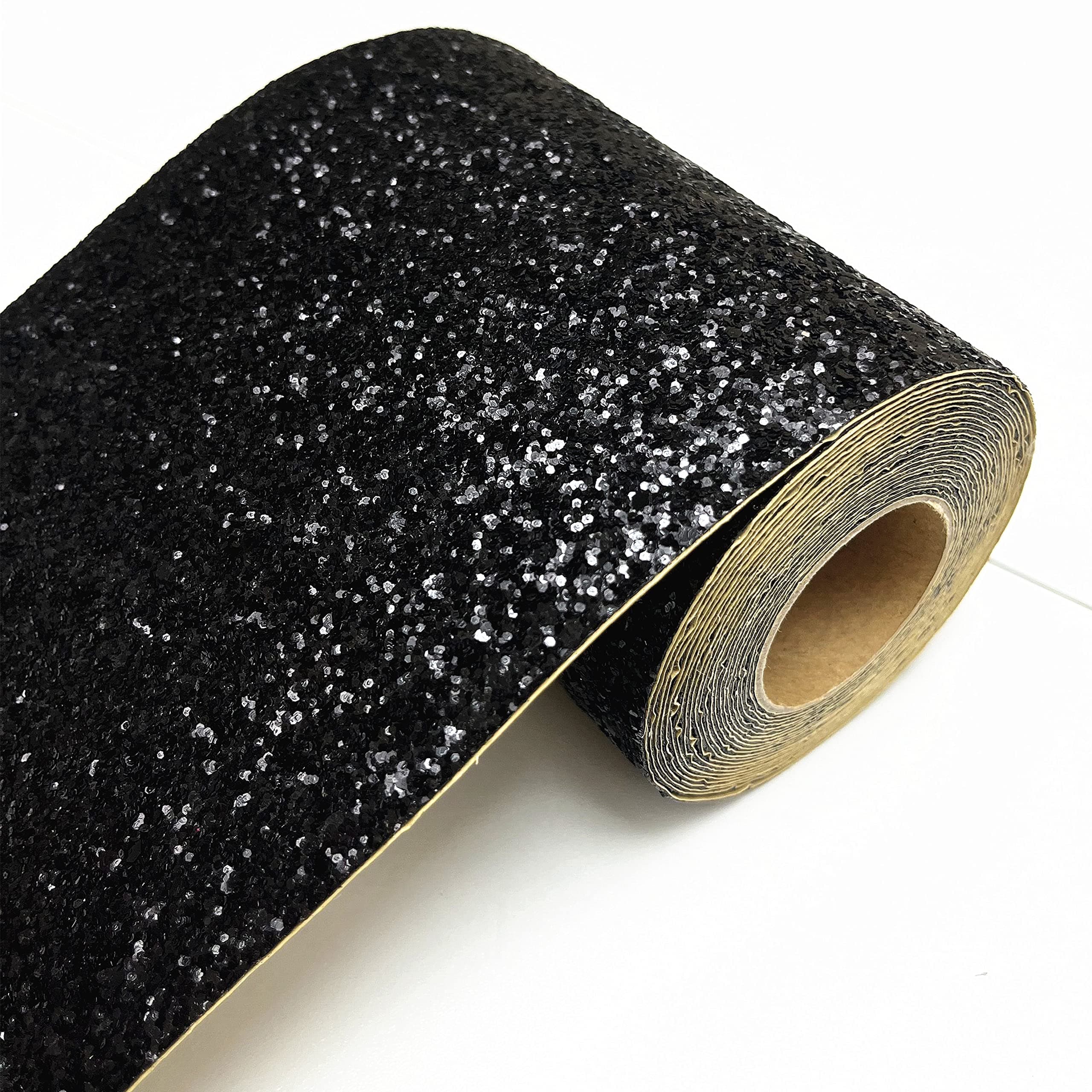 Black Chunky Glitter Wallpaper Border,Peel and Stick Glitter Wall Border (13cm x 5 Meters, Black)