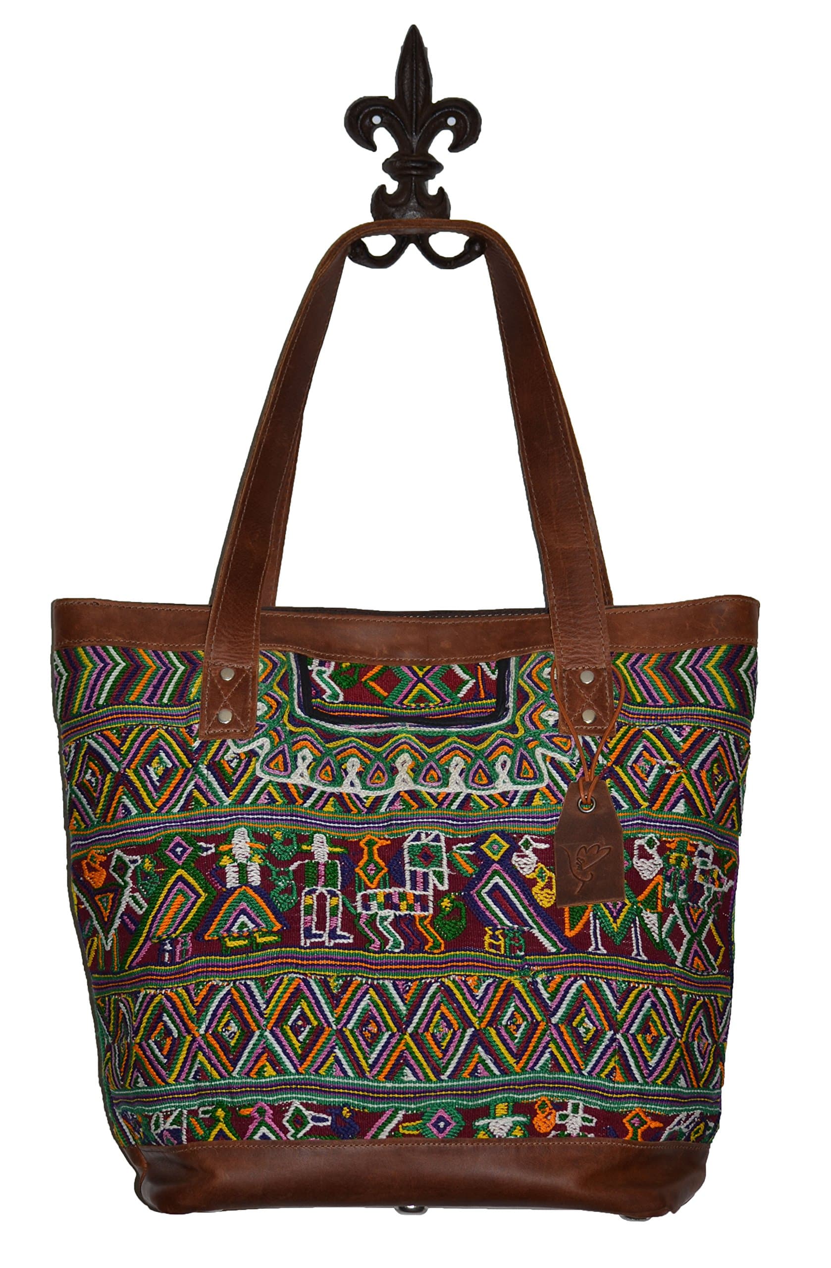 Vintage Huipil and Leather Carryall Bag