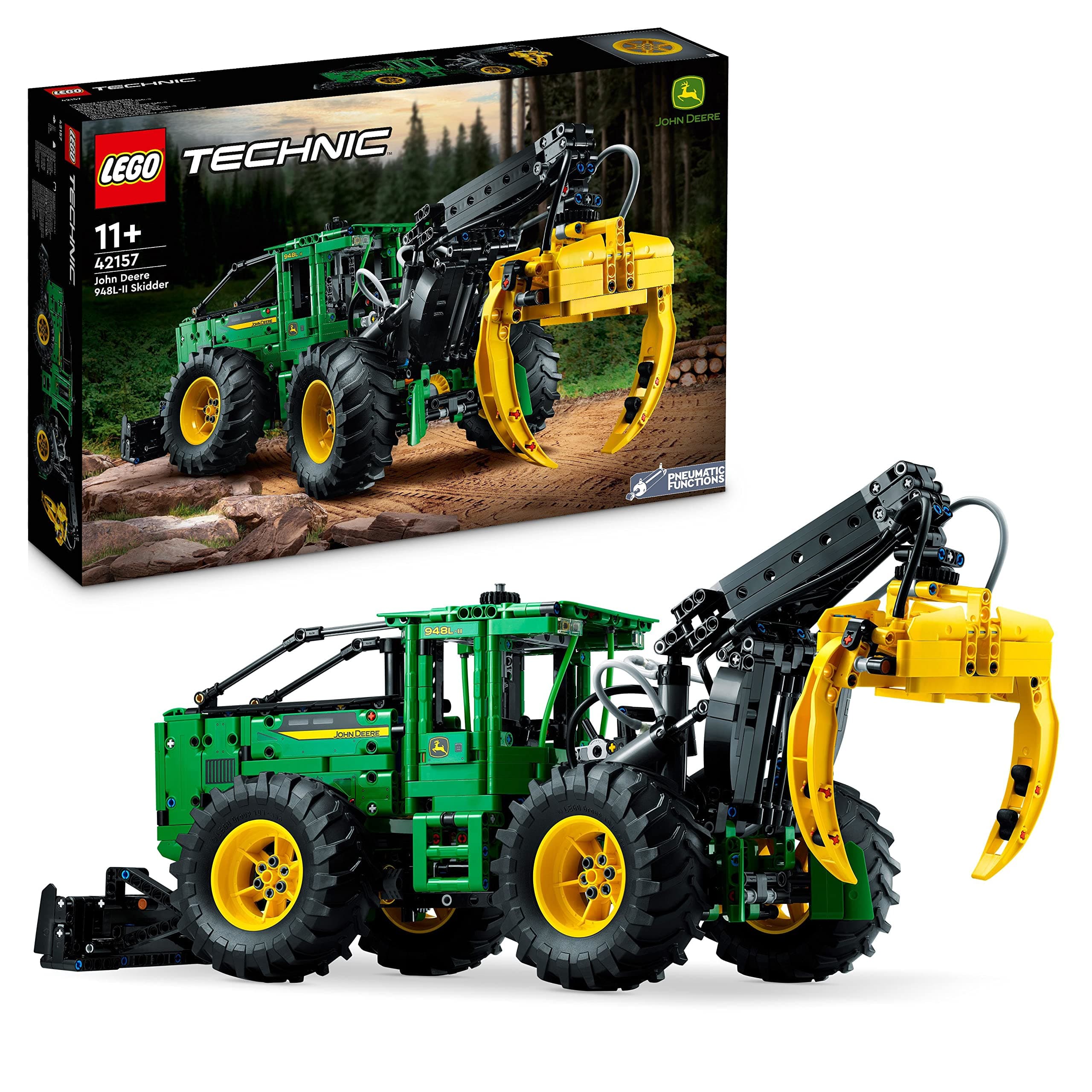 Technic John Deere 948L-II Skidder Set, Large 1,492-Piece Construction Vehicle Toy with Pneumatic Functions and 4 Wheel Drive, Model Building Kit for Engineering Enthusiasts, Gift Idea 42157