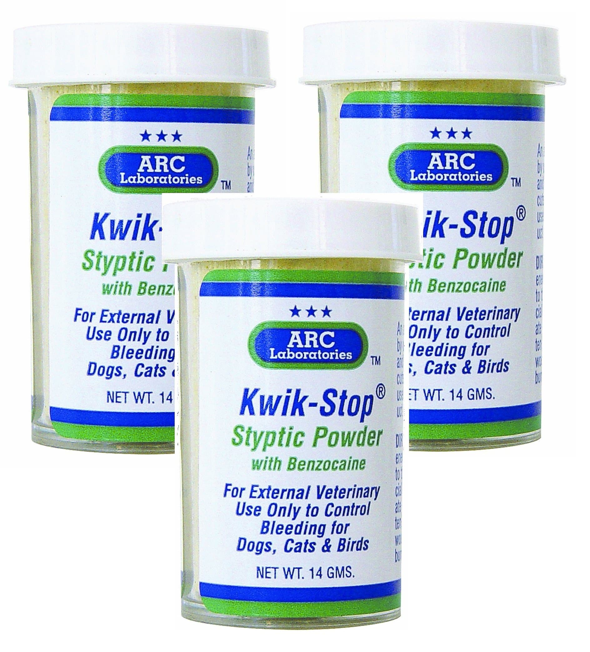 ARC Laboratories Kwik-Stop Styptic Powder for Dogs, Cats, and Birds, 3 Pack of 14g Bottles