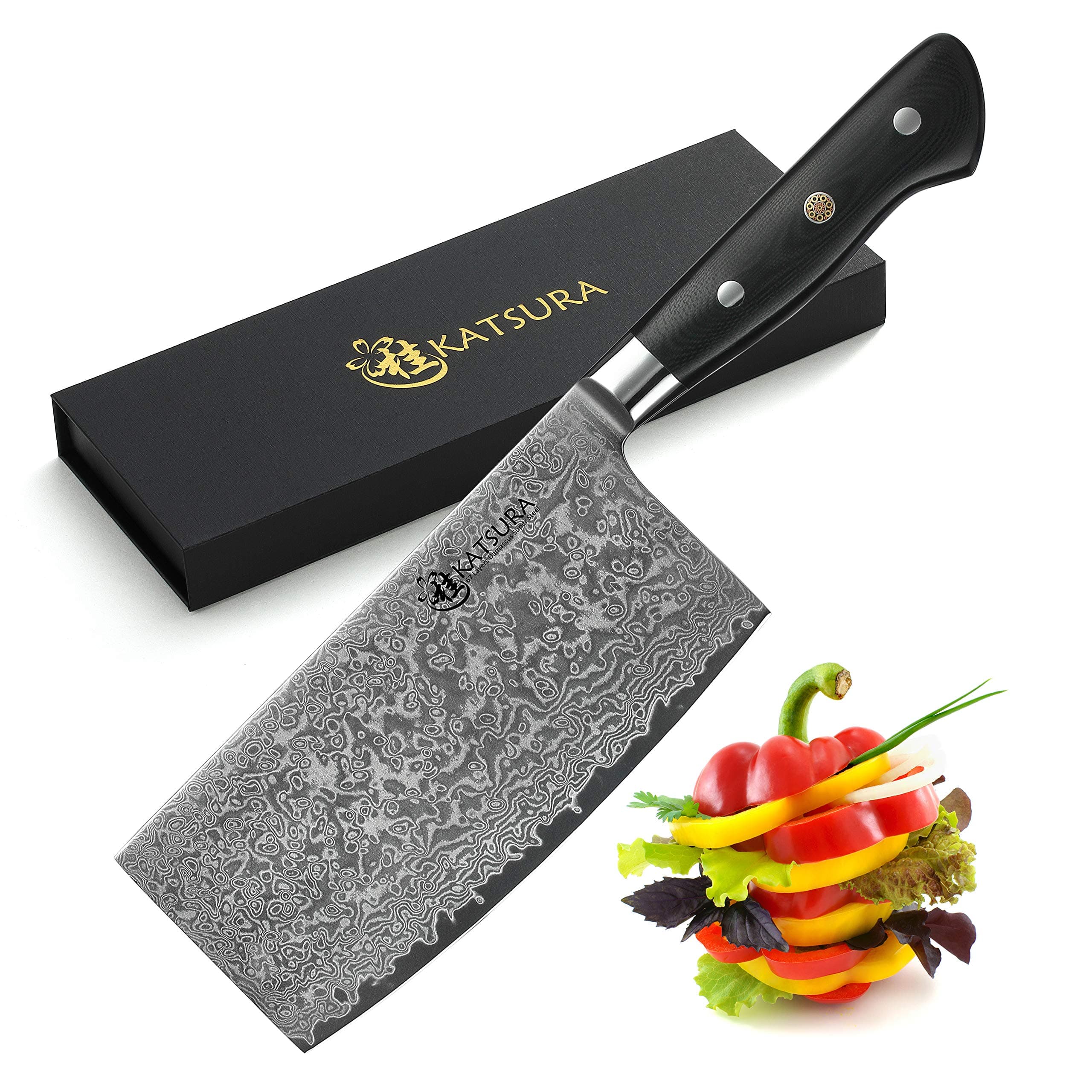 KATSURA Chinese Cleaver Knife – 6.5 Inch – Japanese Premium AUS 10, 67 Layers Damascus Steel Knife