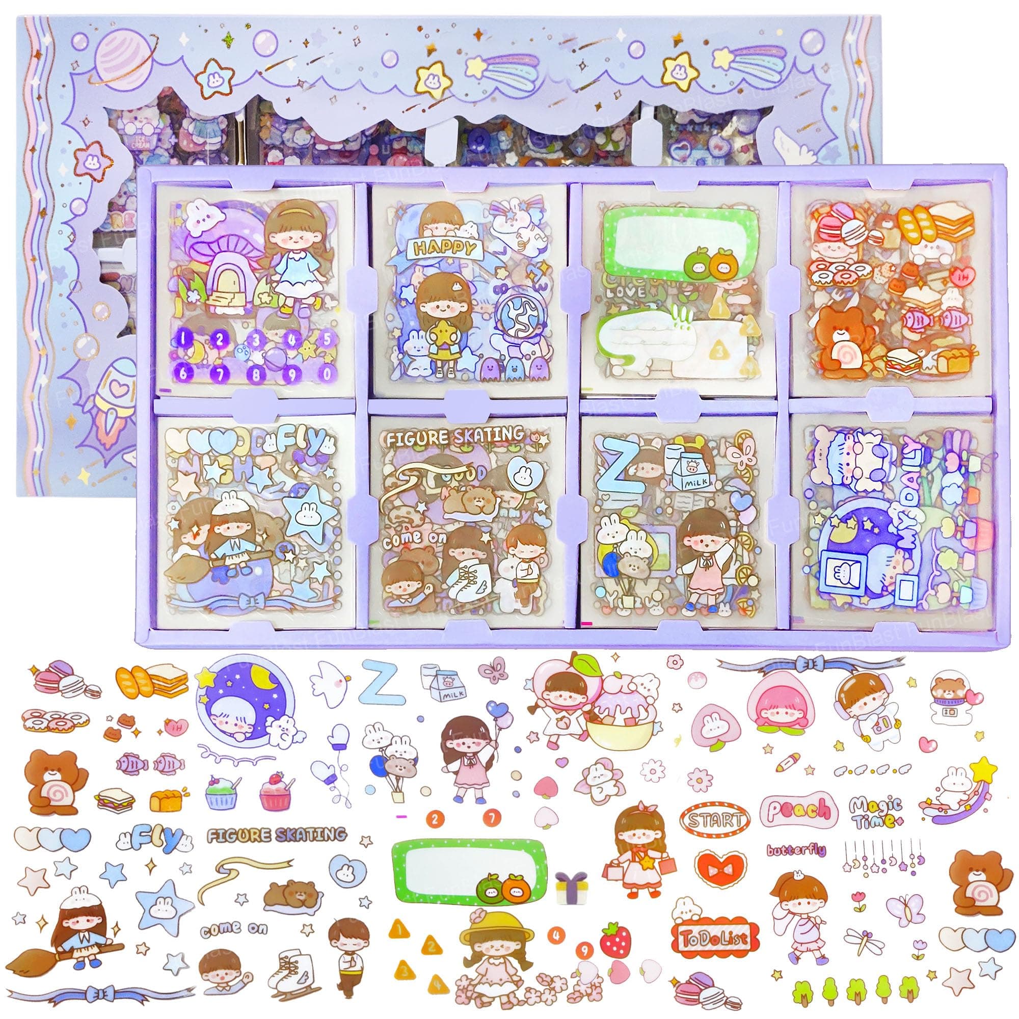 FunBlast PVC Cute Girl Theme Kawaii Stickers -200 Sheets Cute Washi Peel and Stick Stickers forPaper Project Japanese Style Girls Sticker Set Stationery Scrapbooking DIY Arts & Crafts 8 cm