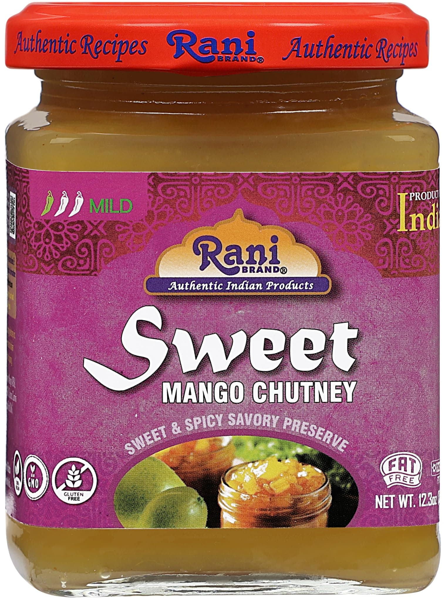 Rani Sweet Mango Chutney (Indian Preserve) 12.3oz (350g) Glass Jar, Ready to eat, Vegan ~ Gluten Free, All Natural, NON-GMO