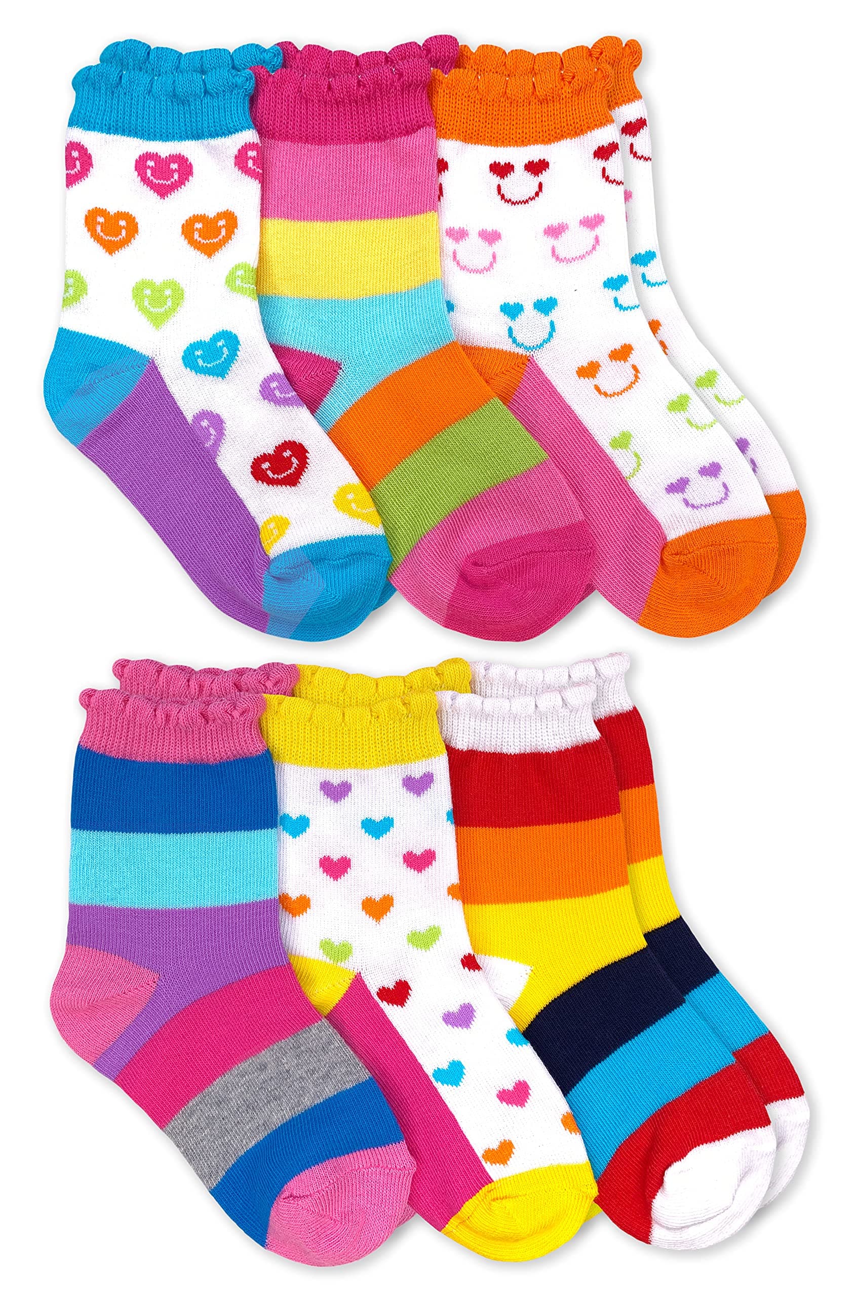 Jefferies SocksJefferies Socks Girls' Rainbow Stripes Hearts Smiley Face Crew Socks 6 Pack