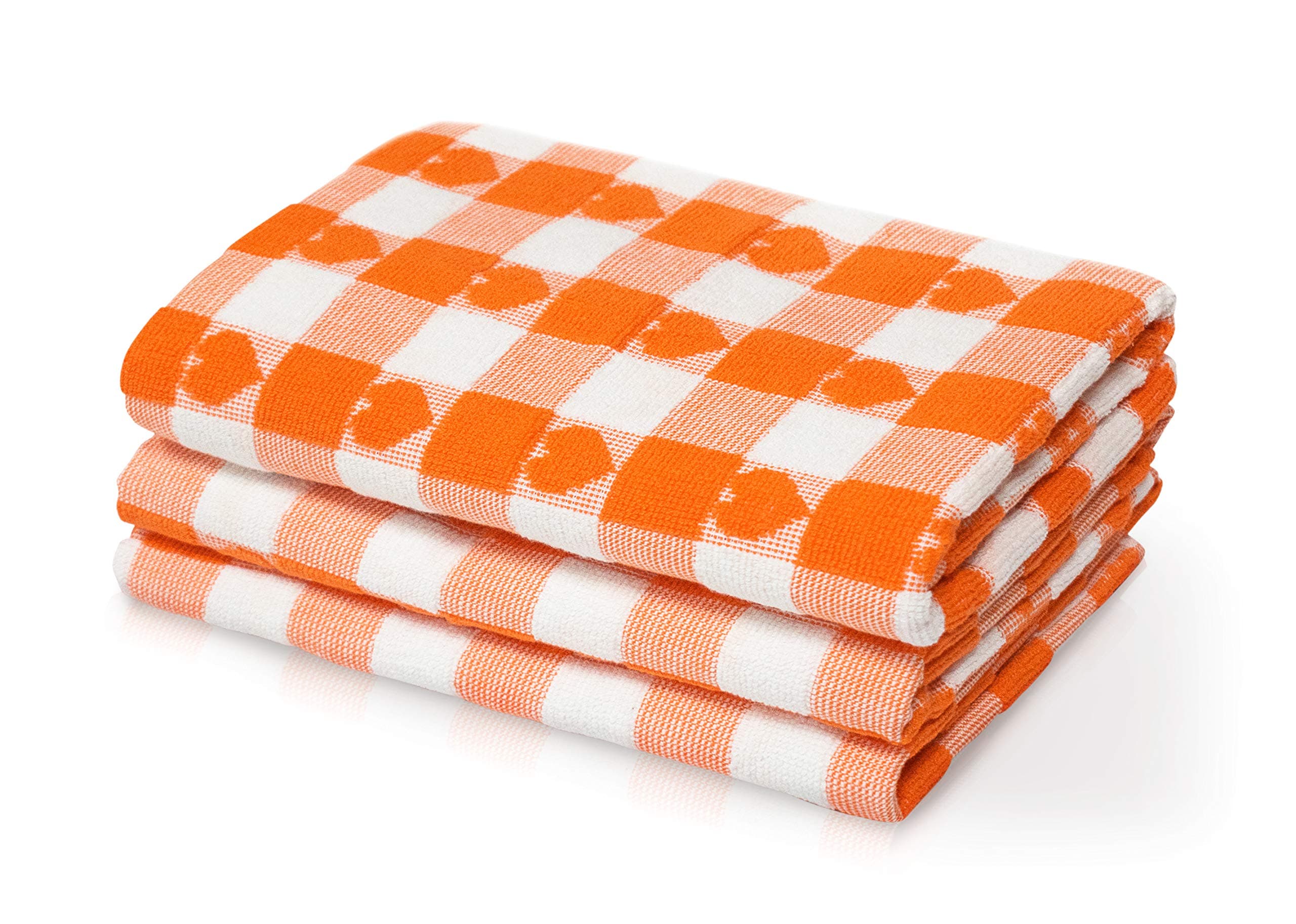 Woven Tea Towels 3pk Large 50 x 70cms Super Absorbent Hearts 100% Cotton (Orange)