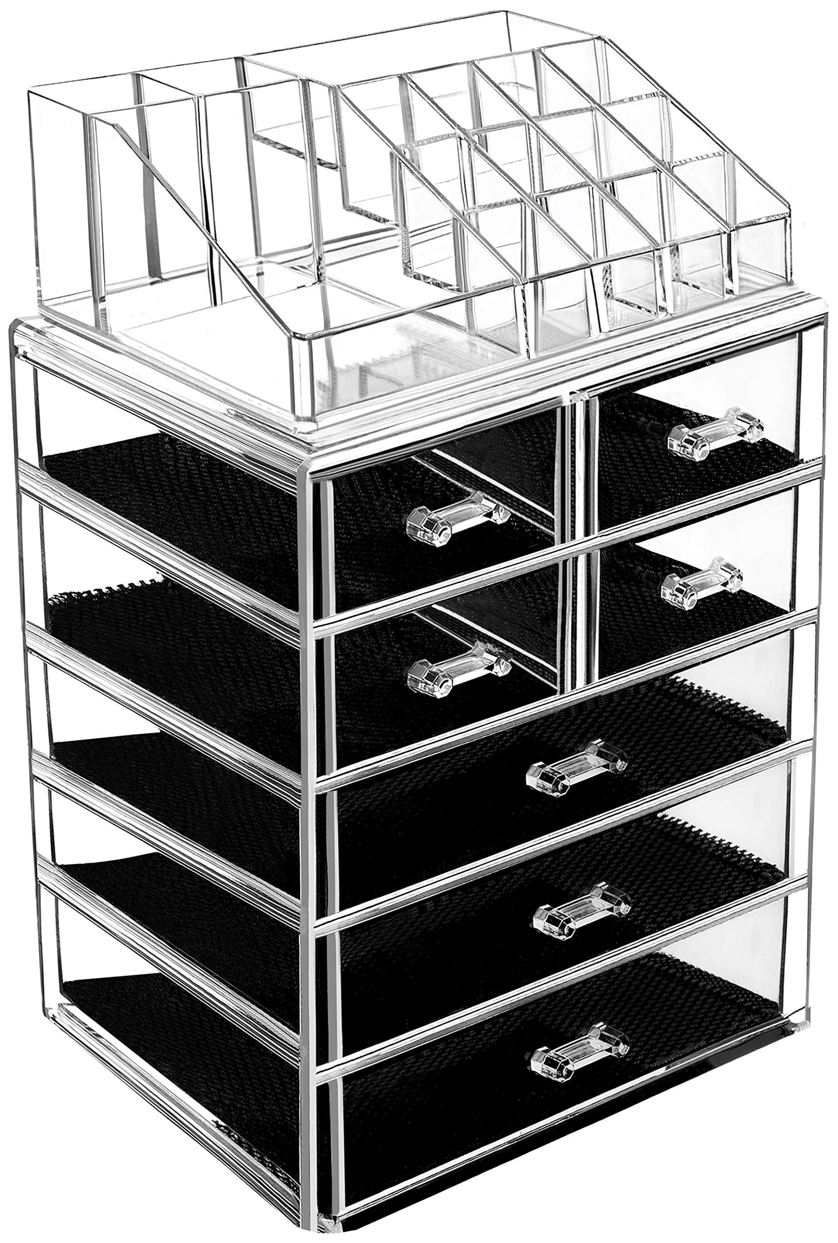 BELANT Makeup Organizer with Bigger Drawers 2 Pieces Acrylic Jewelry and Cosmetic Storage Display Box, Fit for Most Makeup Palettes