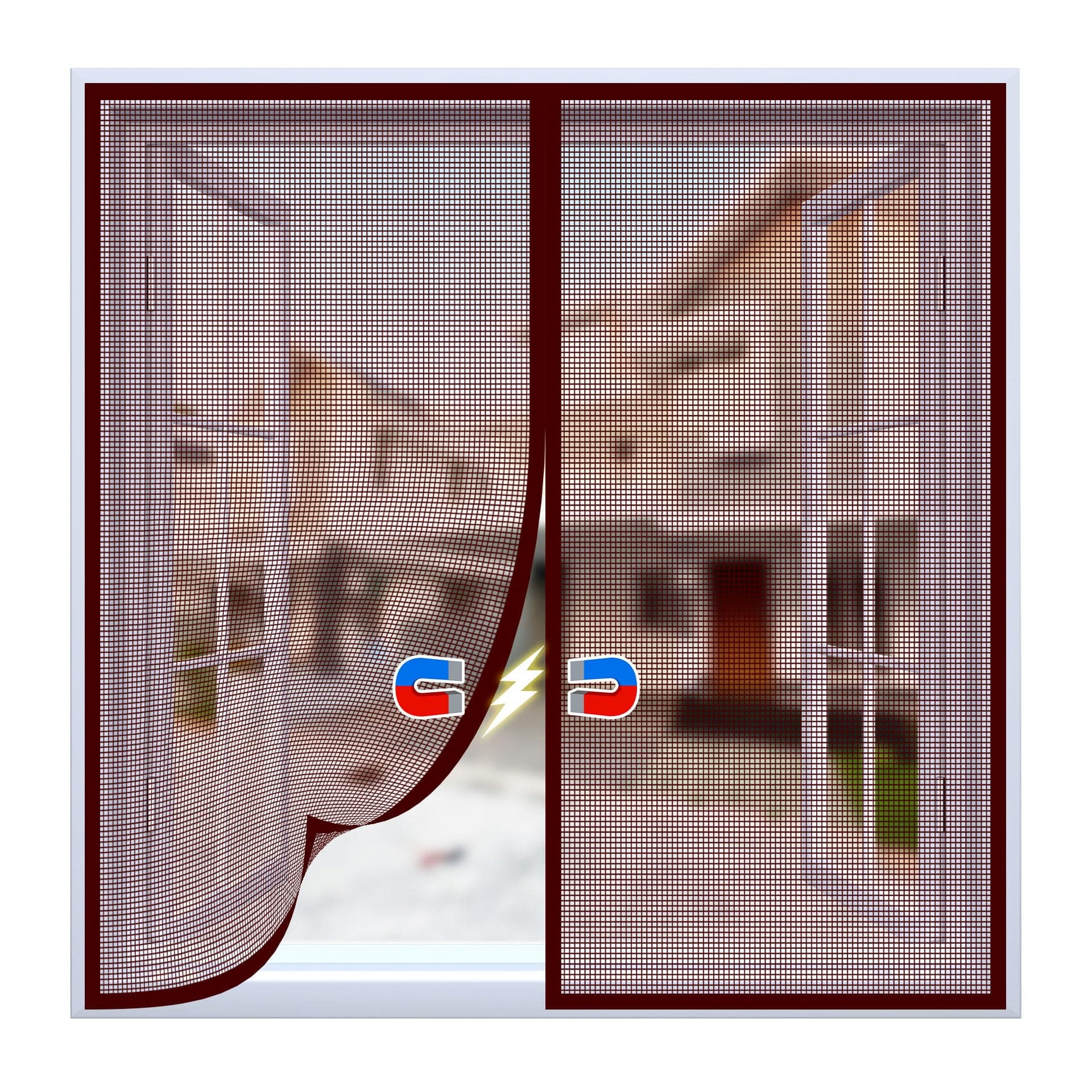 Polyester Magnetic Window Mosquito Net with Self Adhesive Hook Tape Windows Height 120 cms X Width 90 cms (47x35 inches or 4x3 feet - Brown)