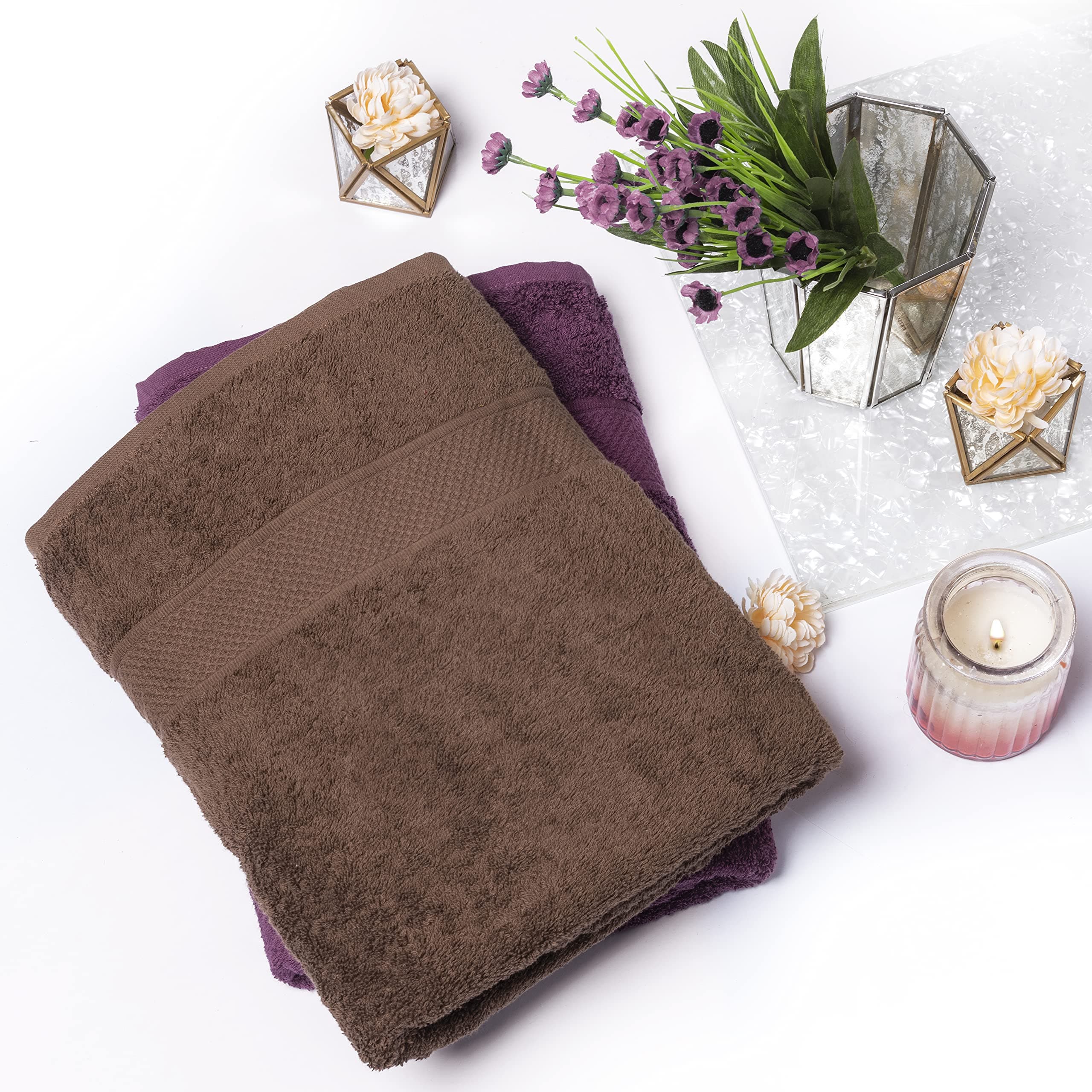 Bath Towels - 500 GSM, 100% Cotton Terry, 2 Pieces (Grape Wine and Cafe Noir) - Large Size for Men and Women
