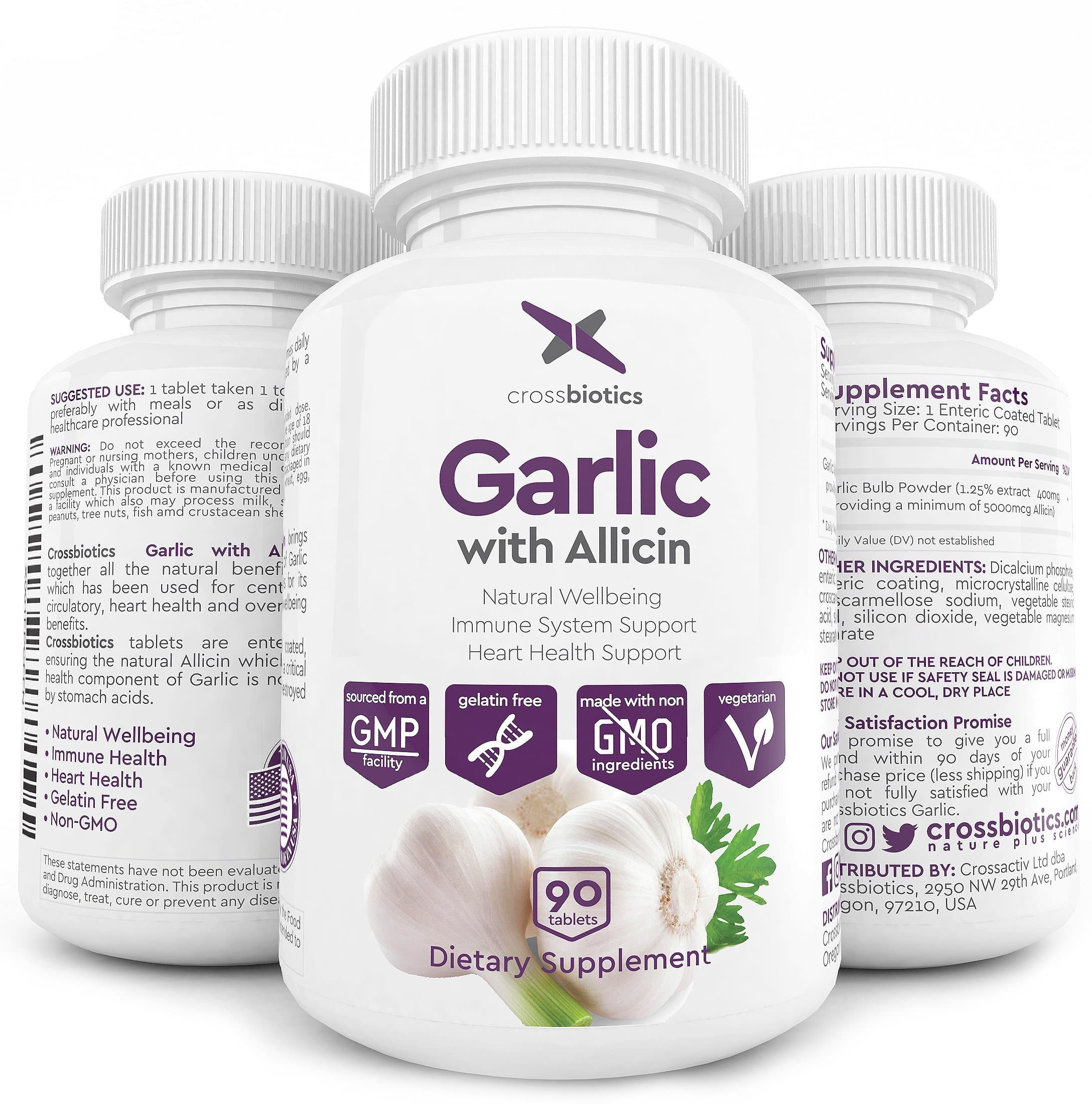 LAUNCH SALE! Max Strength Garlic with Allicin for Effective Immunity Support - Gelatin Free - Easy to Swallow Enteric Coated Tablets for maximum benefits, heart health and digestion - 3 MONTH supply!