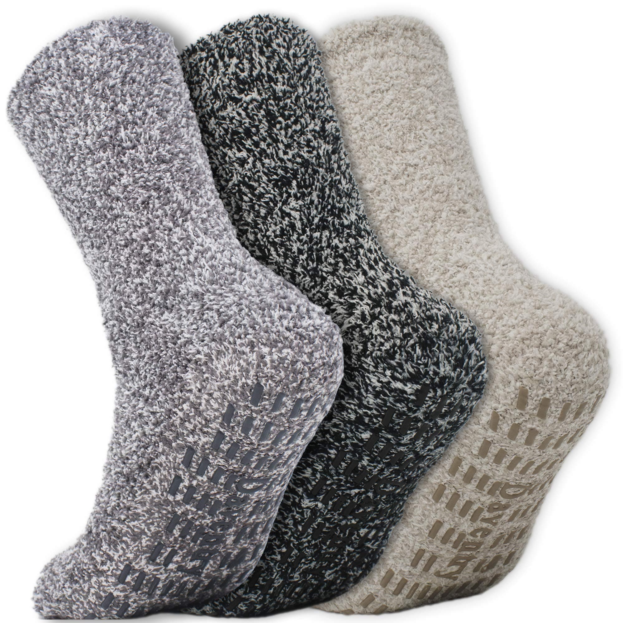 Fuzzy Grip Socks – Ultra Thick Non-Slip Slipper Socks for Home & Hospital, Warm Plush Comfort (3 Pairs)