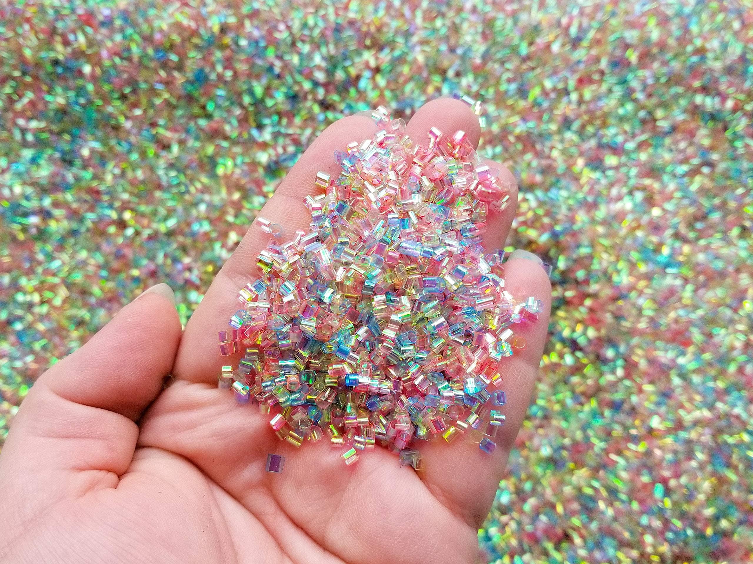 Iridescent Crispy Bingsu Beads for Crunchy Slime, Iridescent Straw Beads, 3D Glitter, Slime Supply (Snow Cone Crunch, 25 Gram Bag)