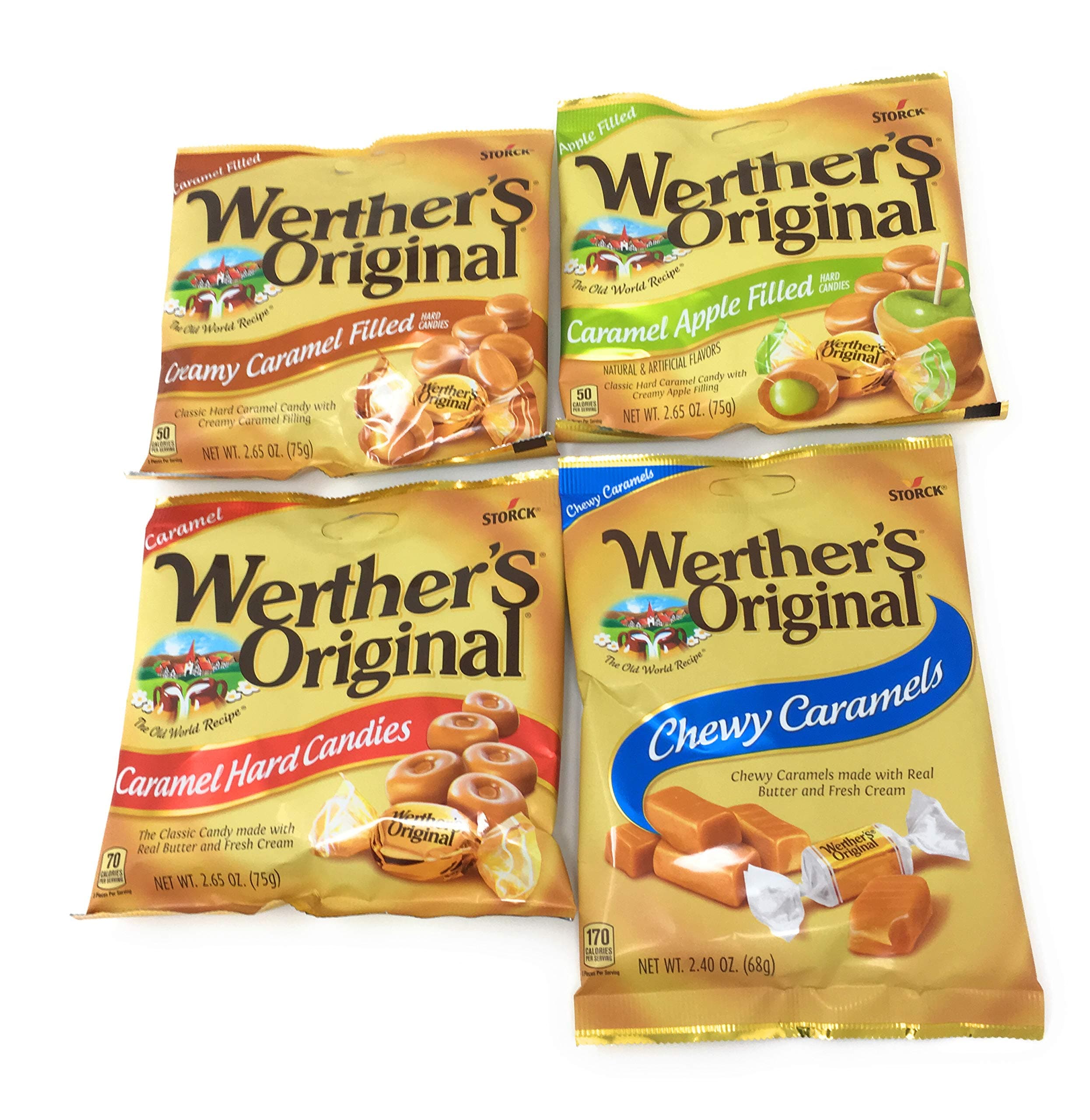 Werther's Bundle (4 Items) Variety Pack (Original Hard Candies/Chewy Caramels/Creamy Caramel Filled/Caramel Apple Filled)