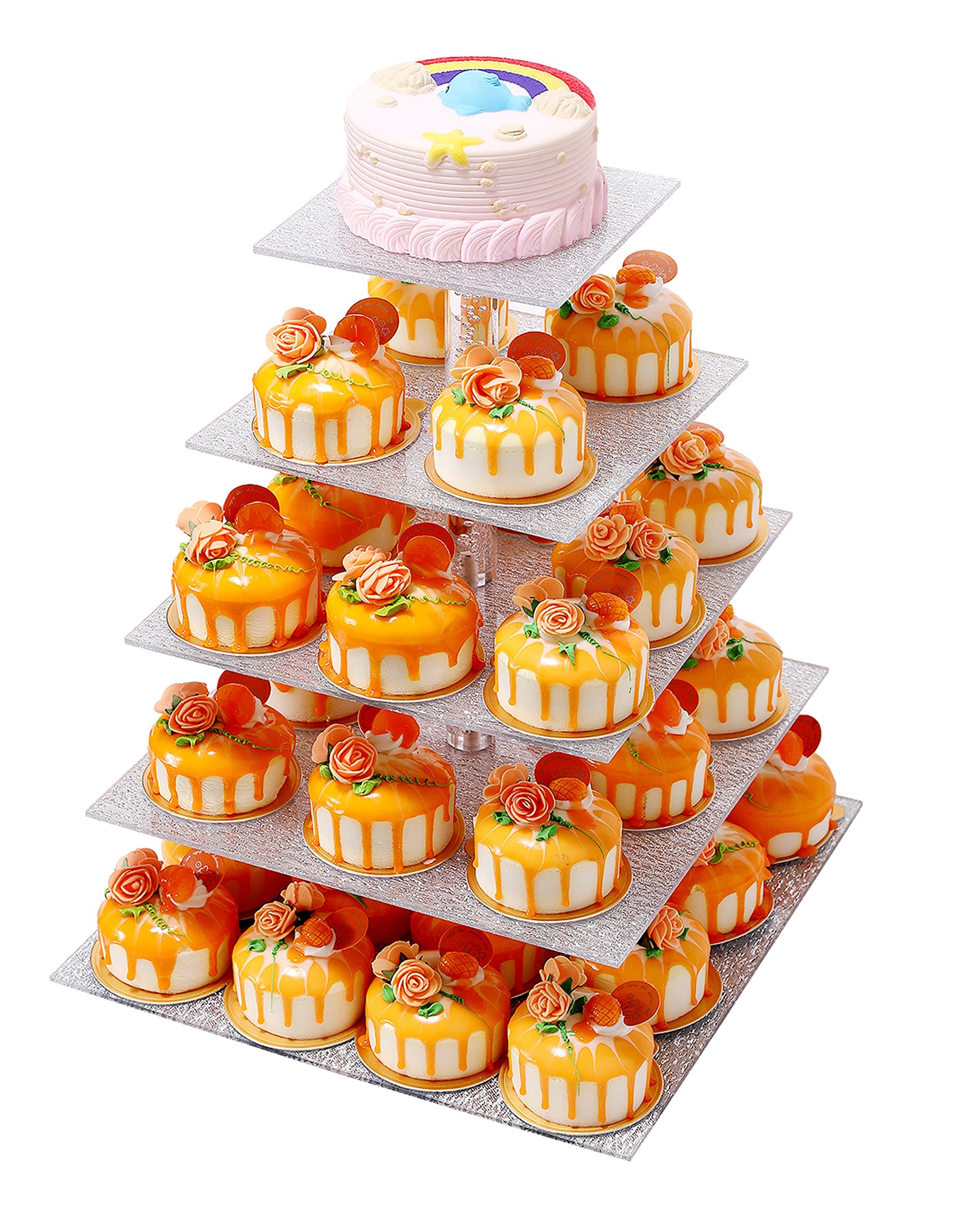 Perchant 5 Tier Elegant Sliver Square Cupcake Stand Dessert Display Holders Stacked Party Cupcake Tree Tiered Cake Stand Cupcake Tower For Parties Birthday