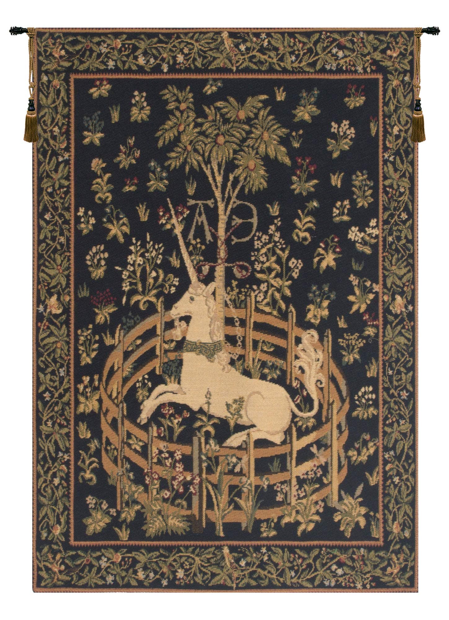 Charlotte Home Furnishings Inc European Belgian Tapestry Wall Hanging 37 x 26 in, Unicorn in Captivity Jacquard Woven Wall Art Viscose Cotton and Polyester Blend for Home and Wall Decor