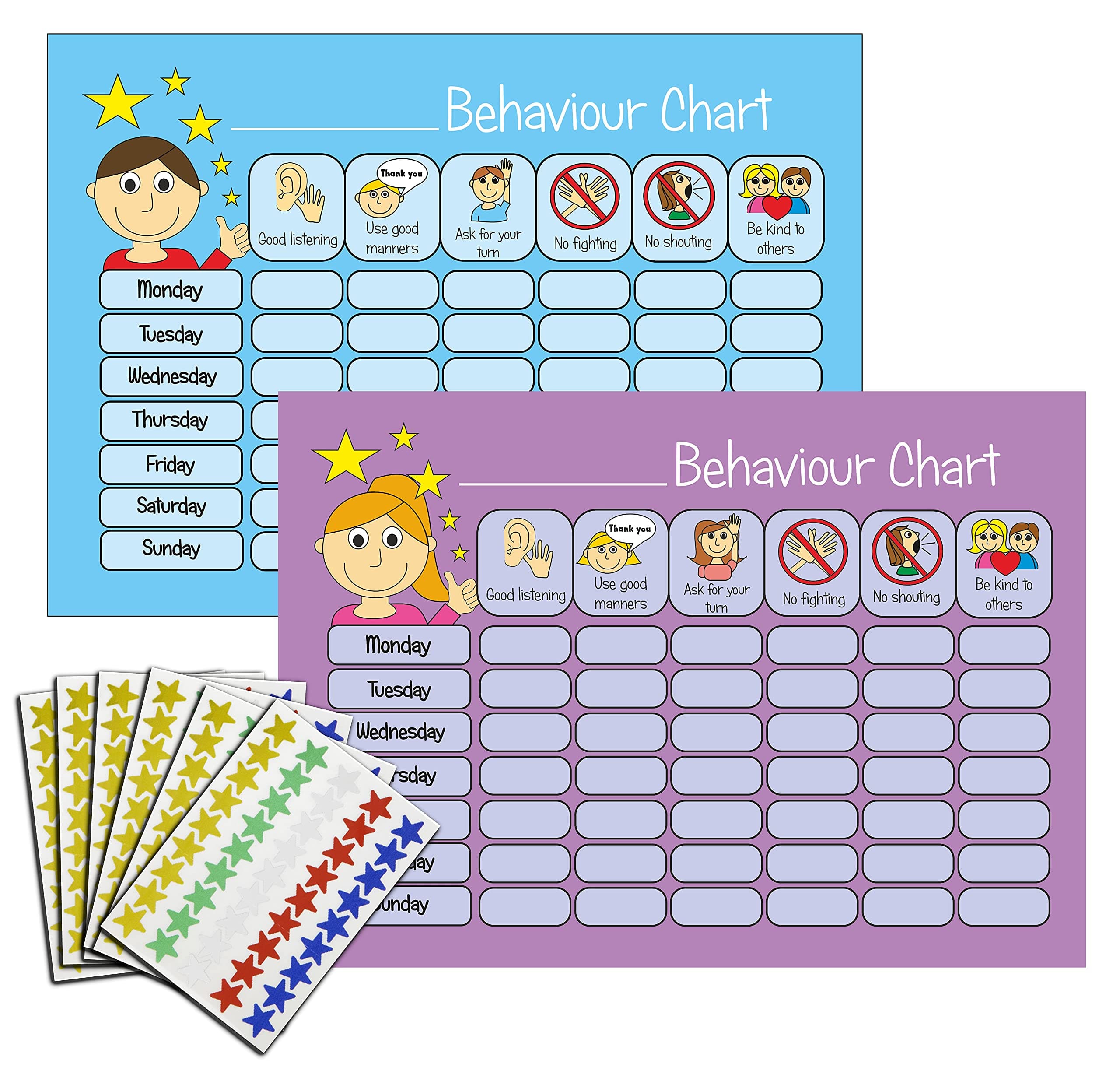Behaviour Reward Charts for boys and girls Toddlers Twin Pack with 270 star stickers