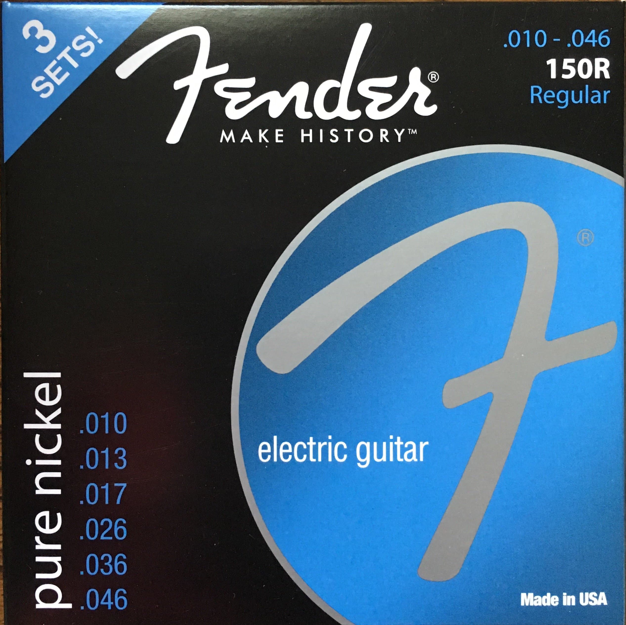 Fender Original 150 Guitar Strings, Pure Nickel Wound, Ball End, 150R .010-.046 Gauges, 3-Pack