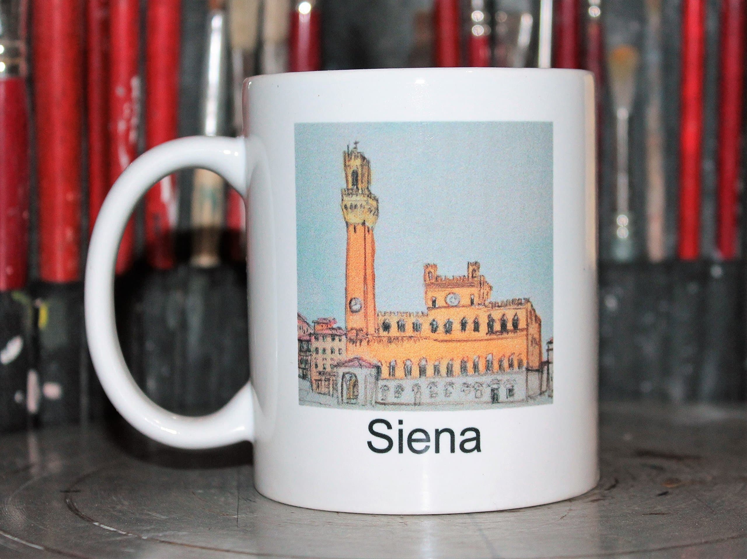 Siena-Ceramic pots made of silk screen printing, base in 3.1, height in 3.5 - Original design created by the artist Davide Pacini, Tuscany, lucca.