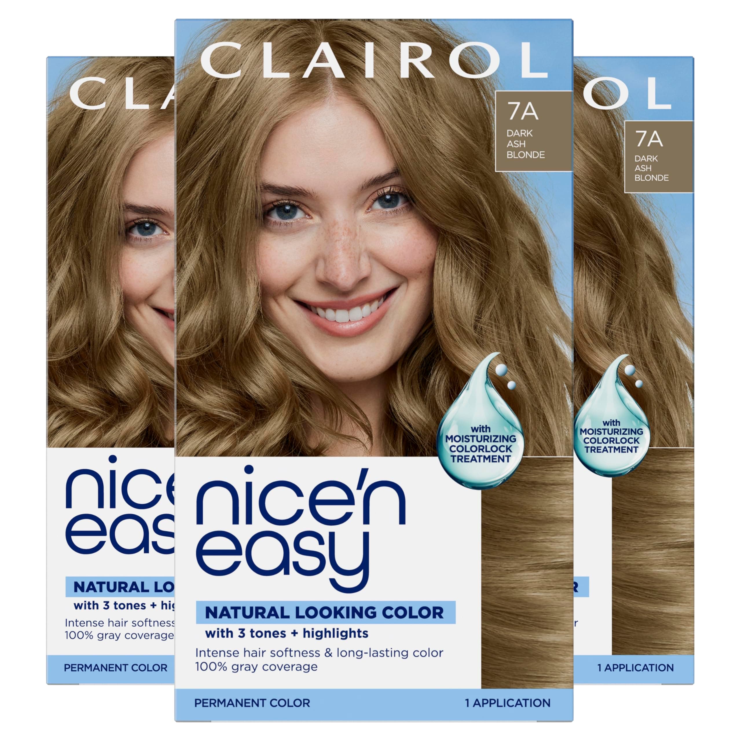 Clairol Nice'n Easy Permanent Hair Dye, 7C Dark Cool Blonde Hair Color, Pack of 3 (Packaging May Vary)