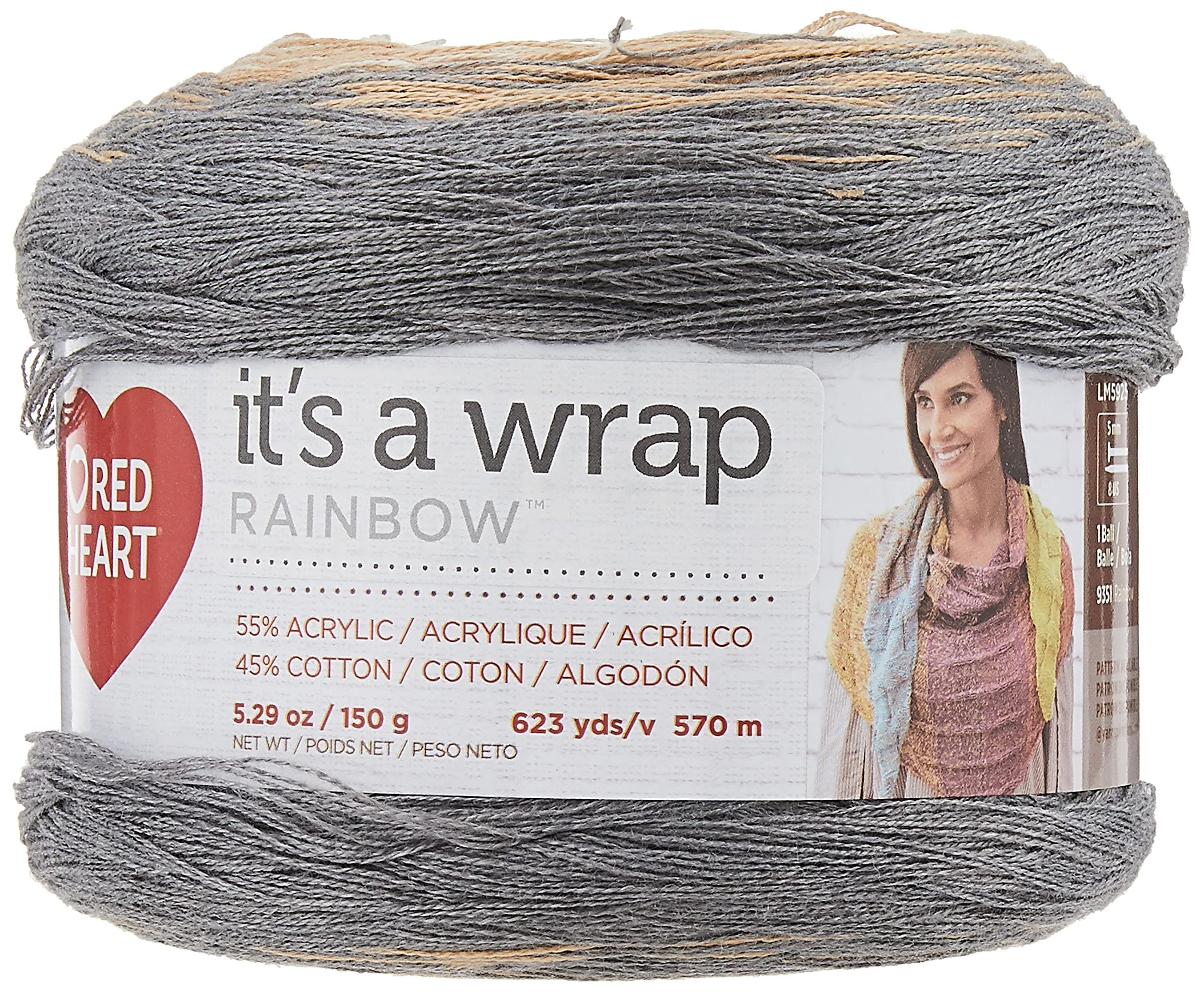 Coats Yarn Red Heart Wrap Rainbow, Foggy Yarn