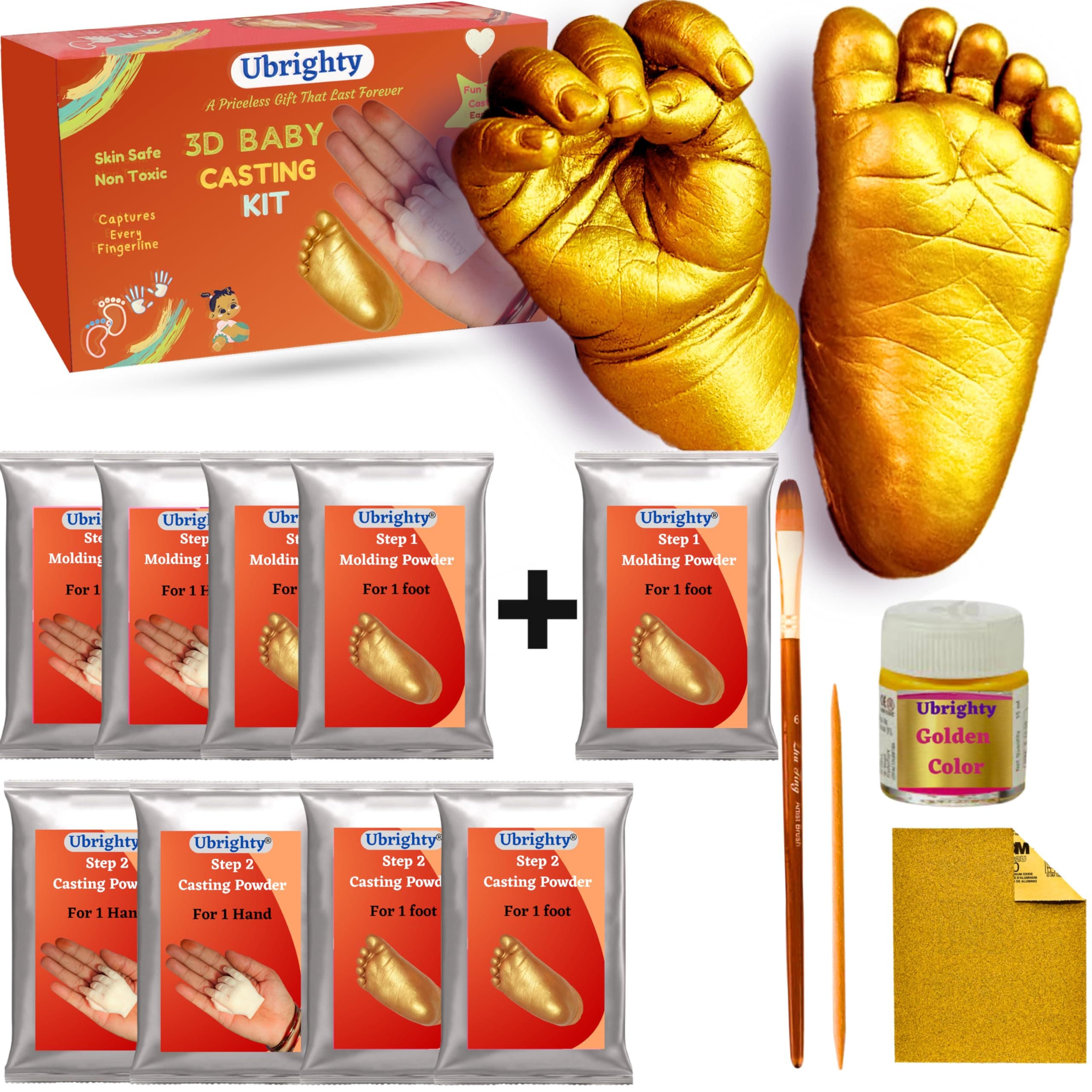 Ubrighty Casting Kit For Baby, Hand Molding Casting Kit, Baby Hand And Foot Casting Kit, 3D Casting Kit, Hand Print And Foot Print, Molding Clay, For Baby, (0 To 9 Mont Baby (4 Casting),Multicolor