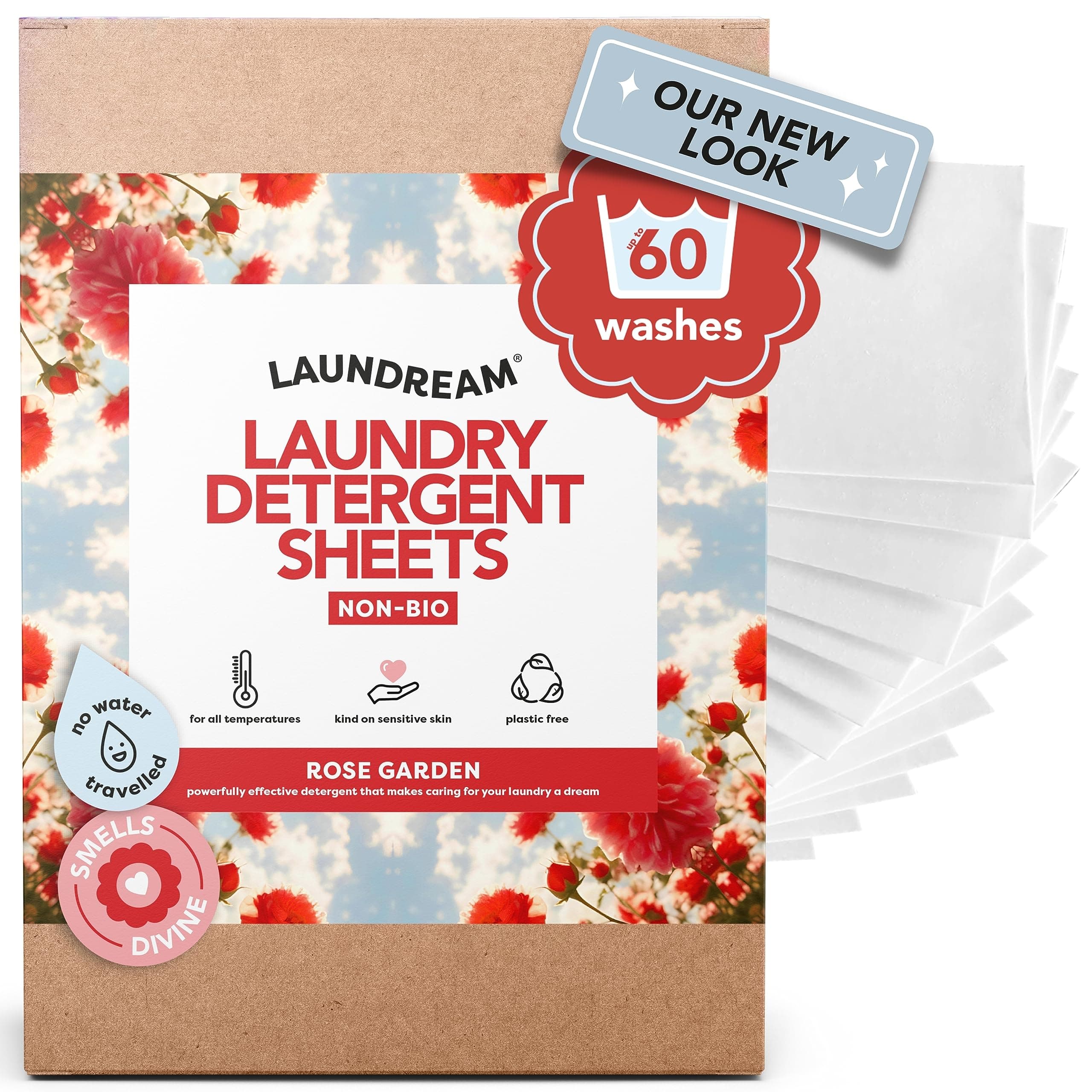 LAUNDREAM by SARROSI Rose Garden Laundry Detergent Sheets - 60 Loads | Eco-Friendly & Non-Bio | Biodegradable, Hypoallergenic, Non-Toxic & Plastic-Free | Vegan & Plant-Based Formula